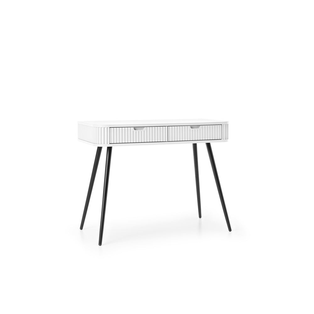 ZOVA Chest of Drawers - Modern Vanity with Two Drawers and Grooved Fronts #color_White with black legs