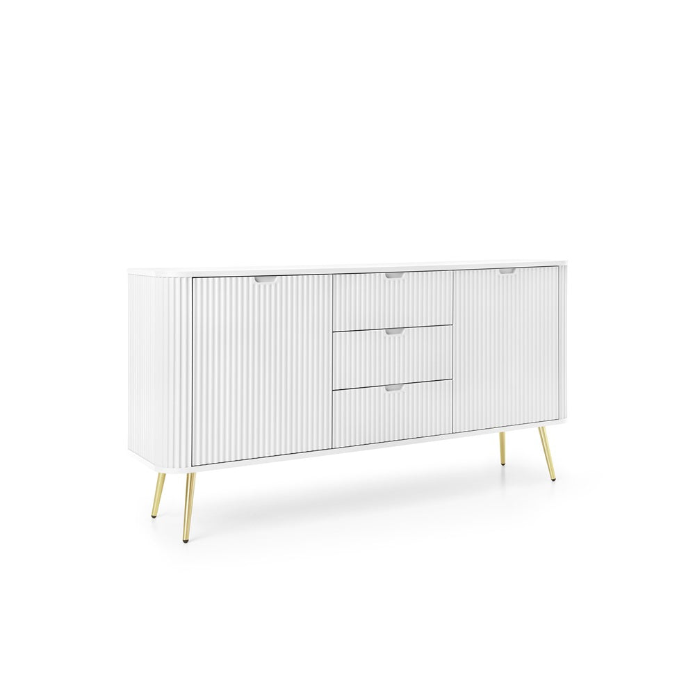 ZOVA Chest of Drawers with Two Doors and Three Drawers #color_White with gold legs