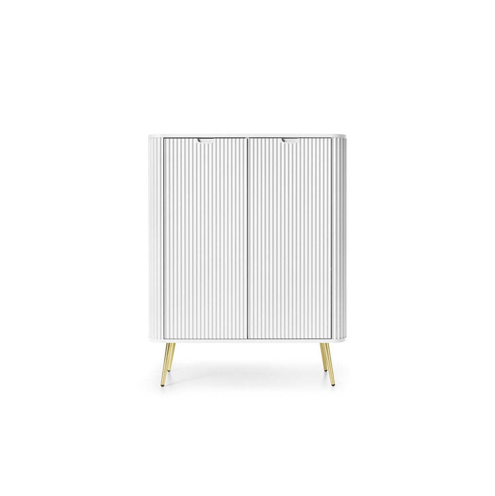 ZOVA Chest of Drawers with Two Doors #color_White with gold legs