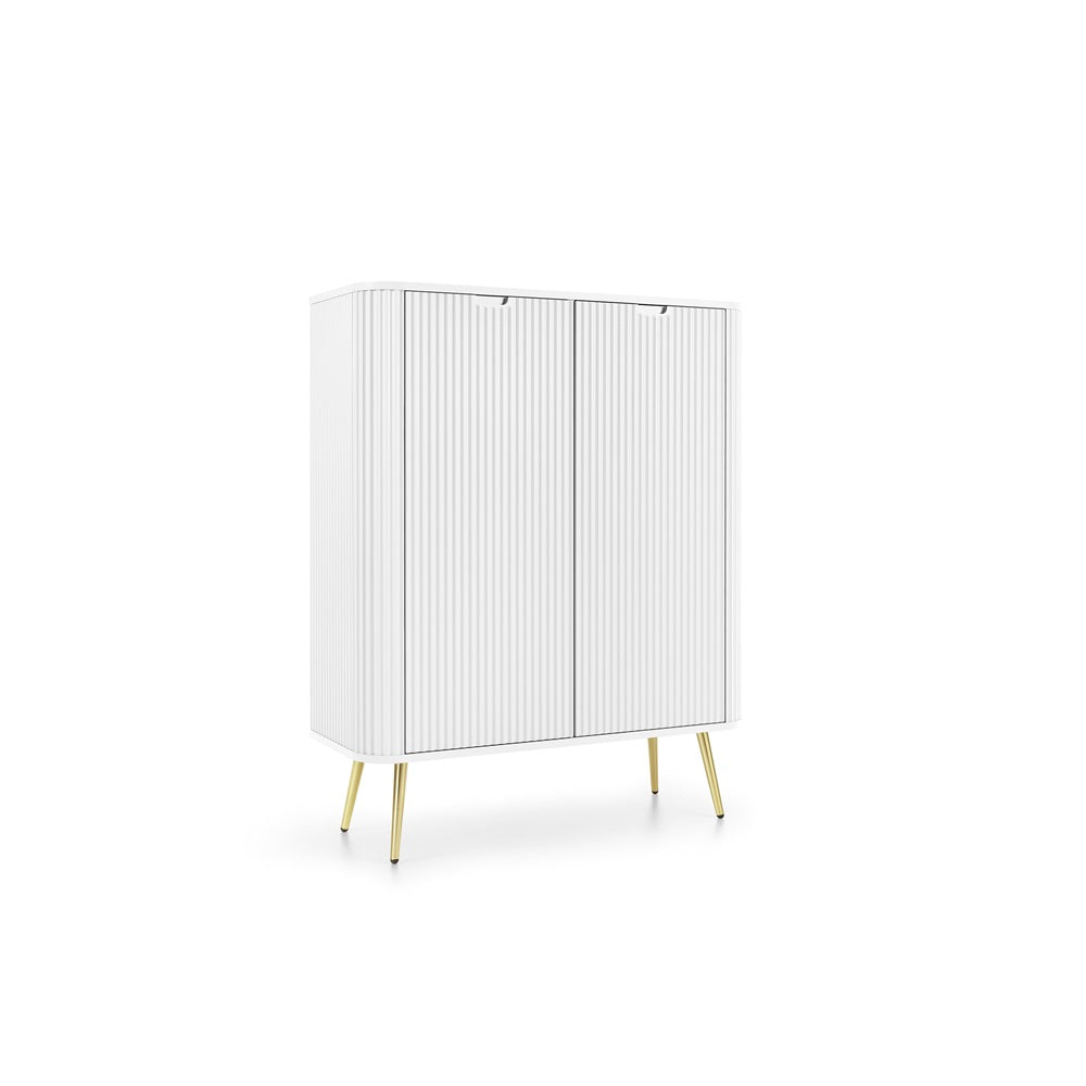 ZOVA Chest of Drawers with Two Doors #color_White with gold legs