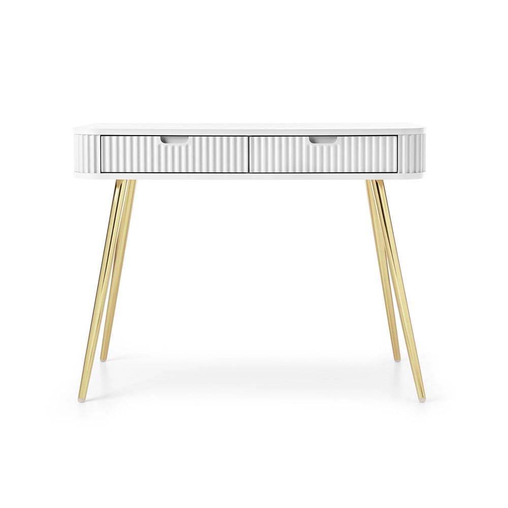 ZOVA Chest of Drawers - Modern Vanity with Two Drawers and Grooved Fronts #color_White with gold legs