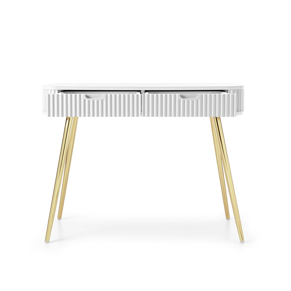 ZOVA Chest of Drawers - Modern Vanity with Two Drawers and Grooved Fronts #color_White with gold legs