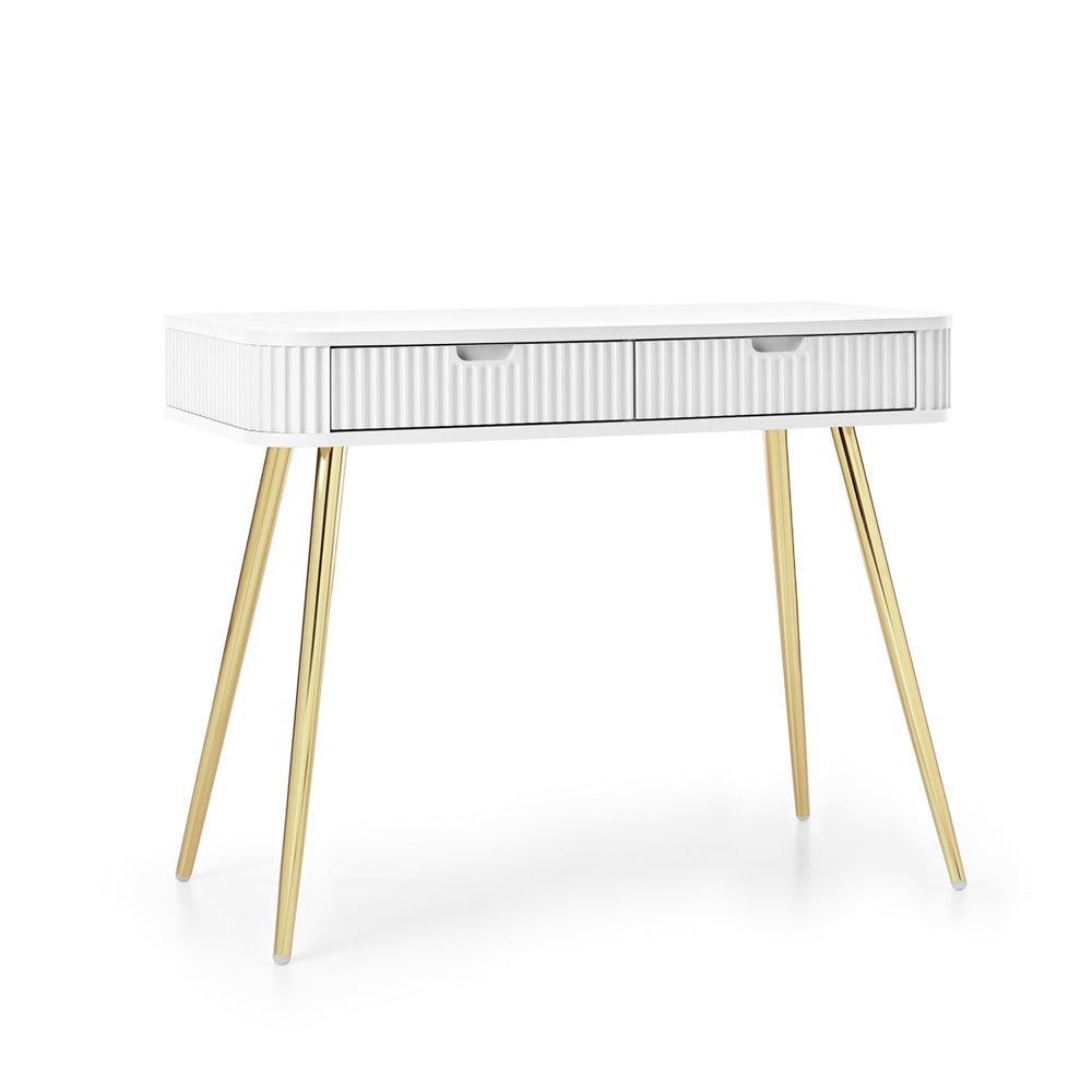 ZOVA Chest of Drawers - Modern Vanity with Two Drawers and Grooved Fronts #color_White with gold legs