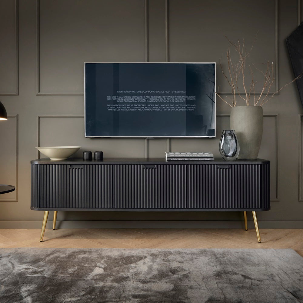 ZOVA TV Stand - Modern Design and Functionality in One TV Cabinet #color_Black with gold legs