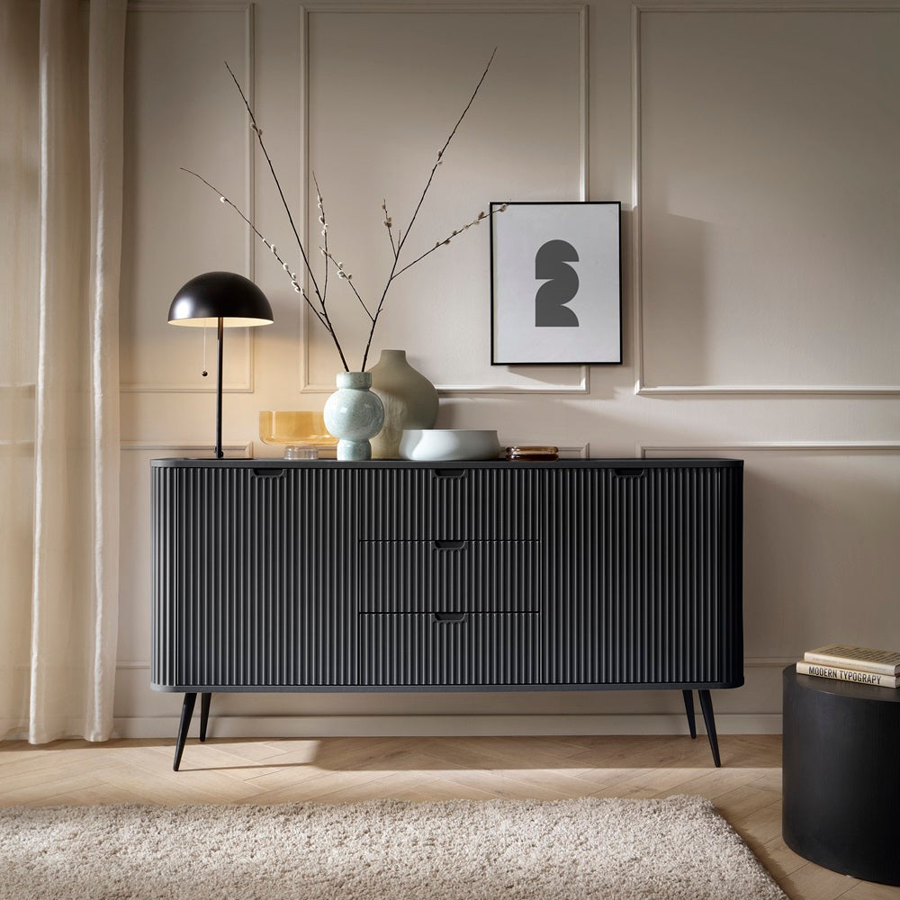 ZOVA Chest of Drawers with Two Doors and Three Drawers #color_Black with black legs