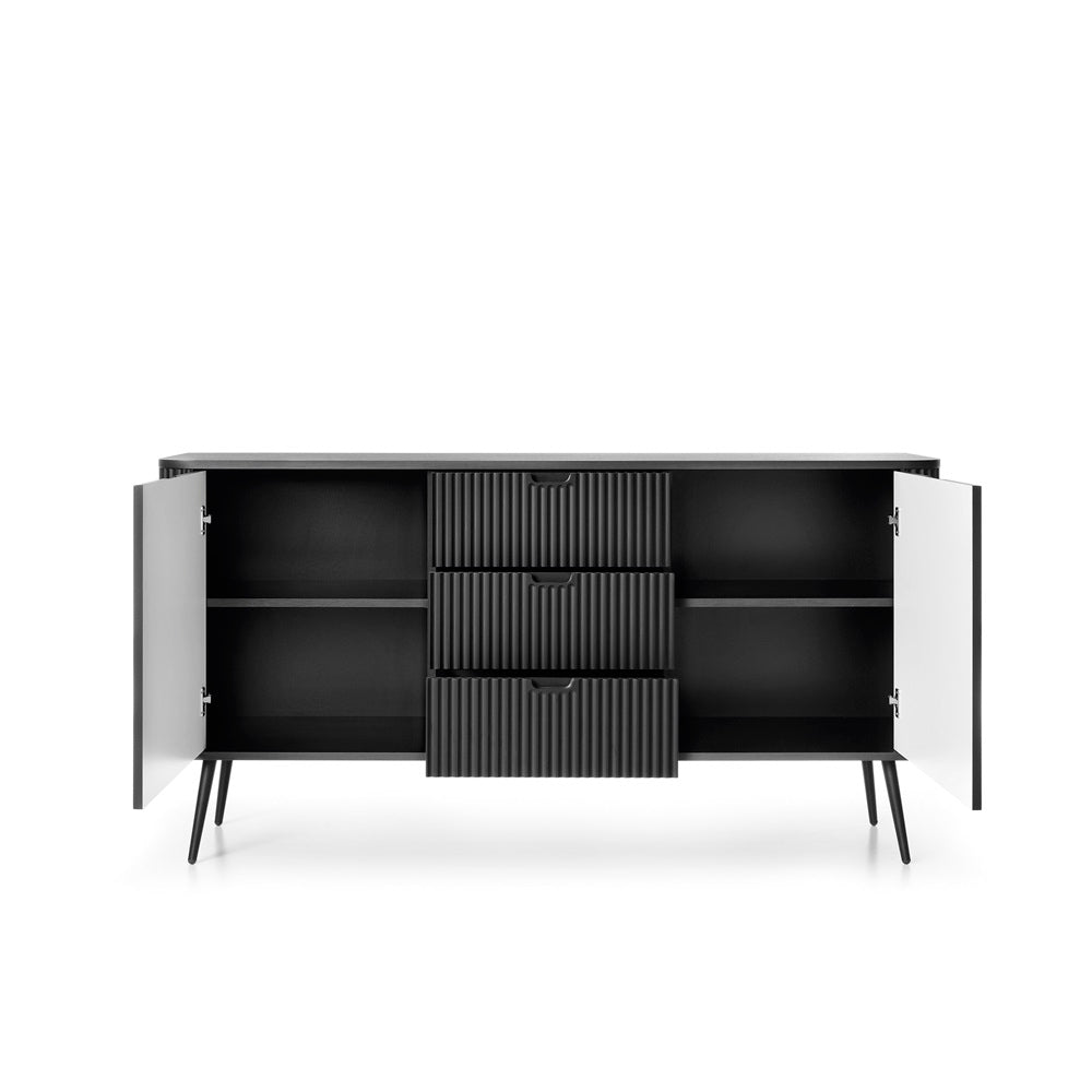 ZOVA Chest of Drawers with Two Doors and Three Drawers #color_Black with black legs