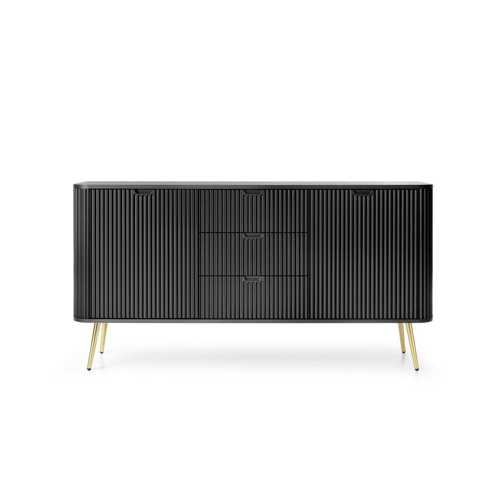 ZOVA Chest of Drawers with Two Doors and Three Drawers #color_Black with gold legs