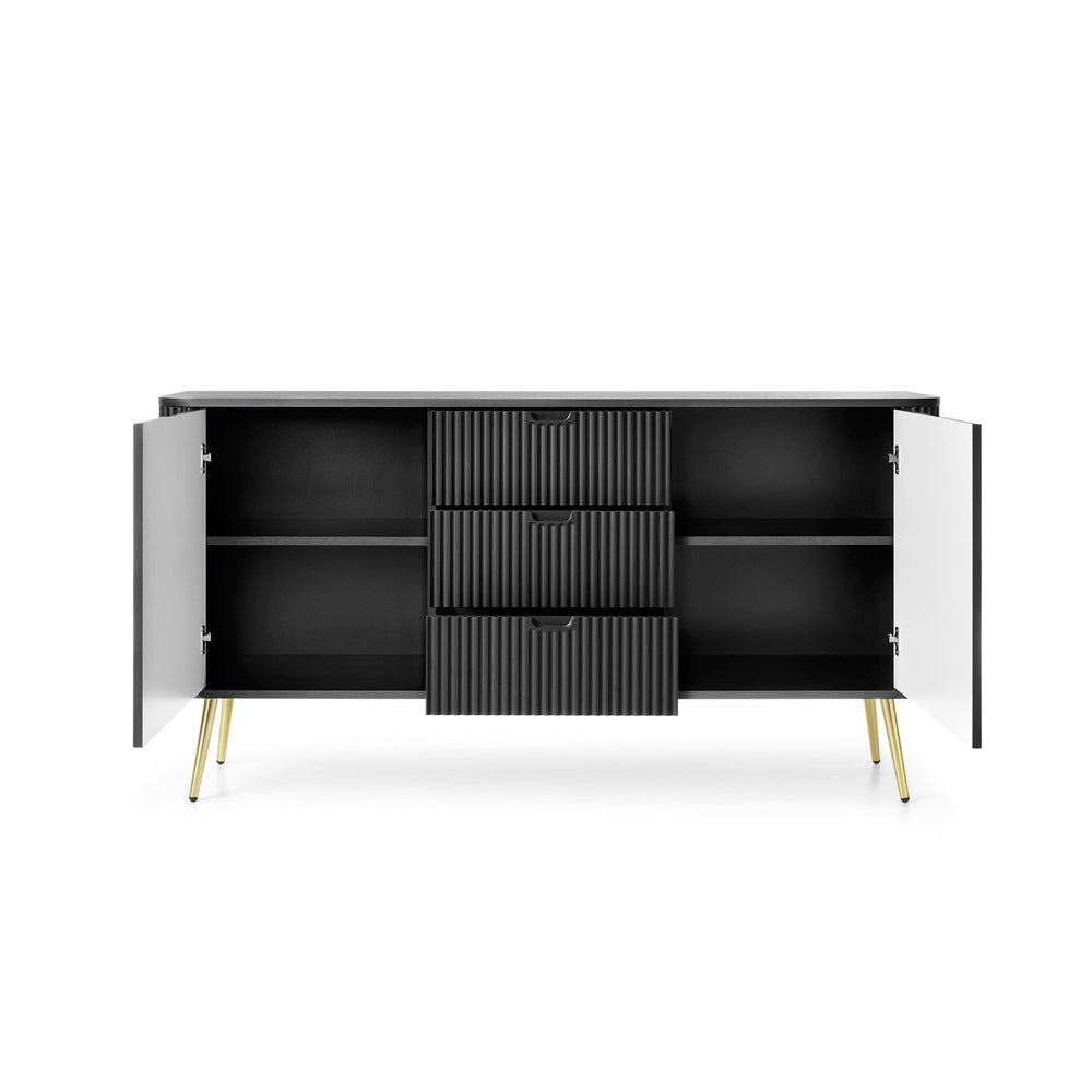 ZOVA Chest of Drawers with Two Doors and Three Drawers #color_Black with gold legs