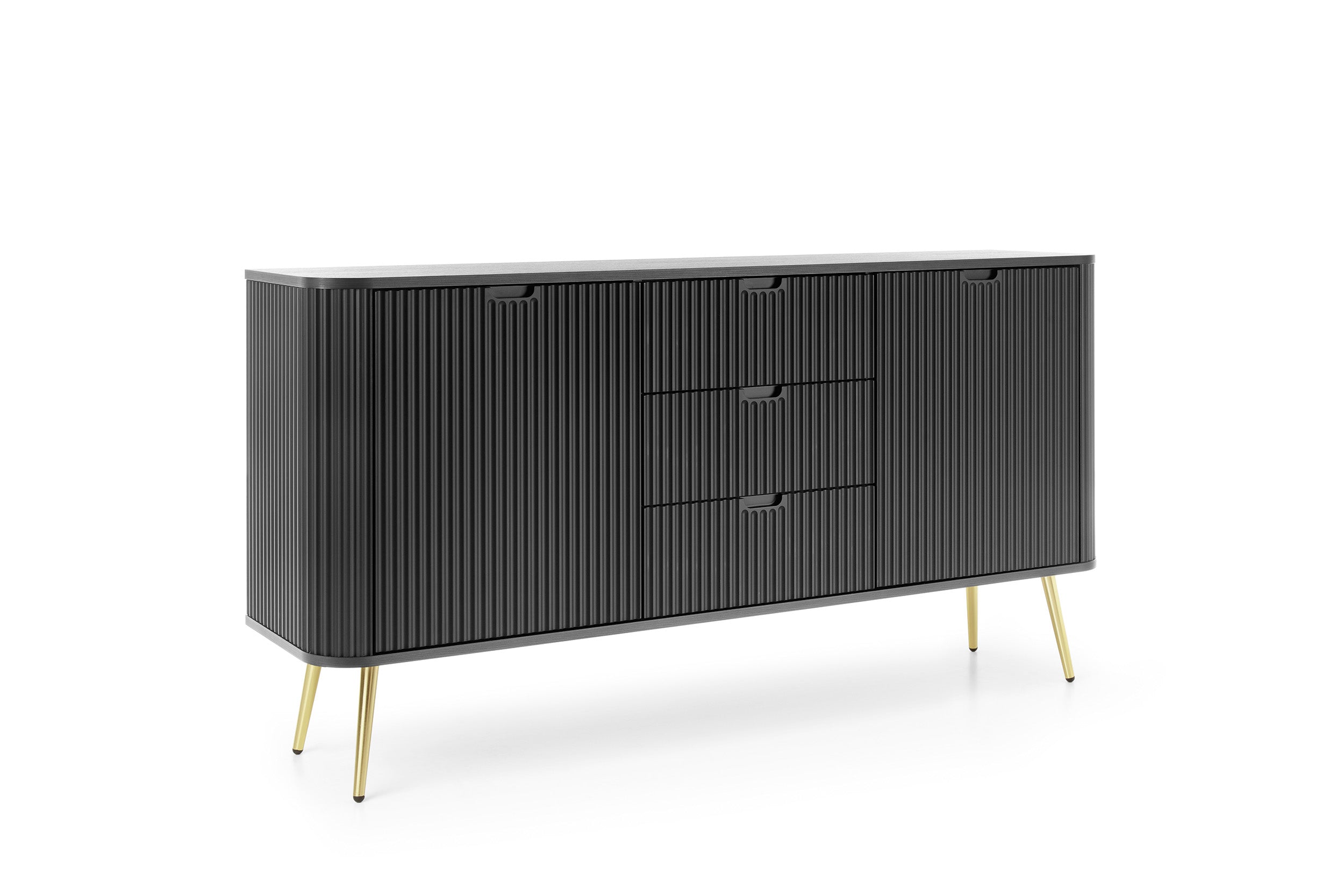 ZOVA Chest of Drawers with Two Doors and Three Drawers #color_Black with gold legs