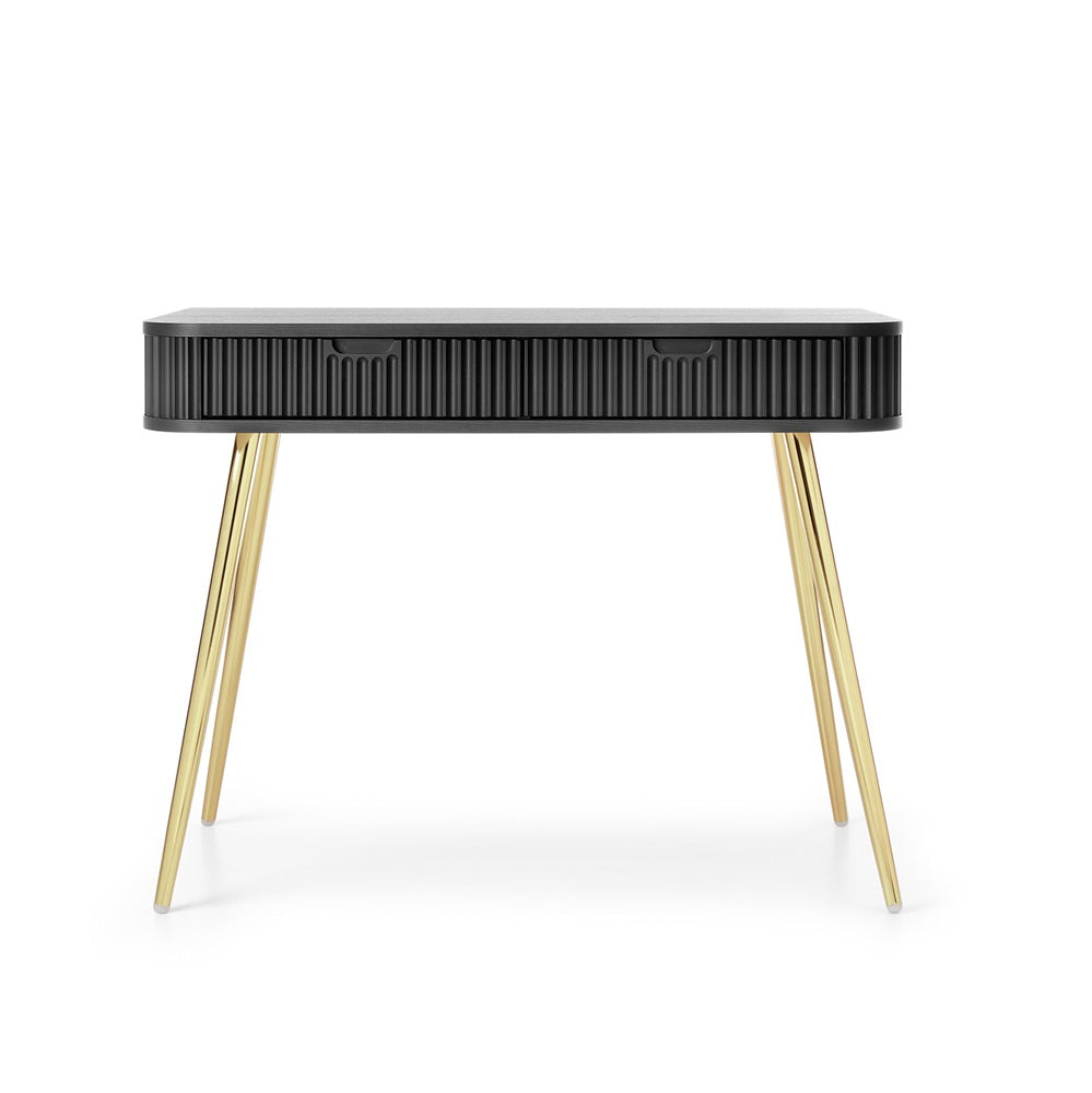 ZOVA Chest of Drawers - Modern Vanity with Two Drawers and Grooved Fronts #color_Black with gold legs