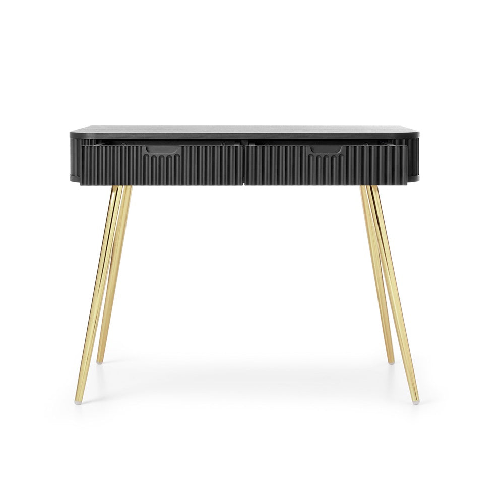 ZOVA Chest of Drawers - Modern Vanity with Two Drawers and Grooved Fronts #color_Black with gold legs