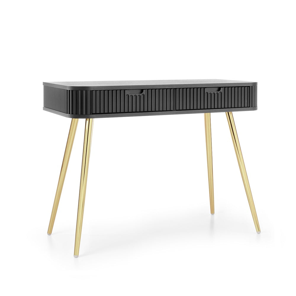 ZOVA Chest of Drawers - Modern Vanity with Two Drawers and Grooved Fronts #color_Black with gold legs