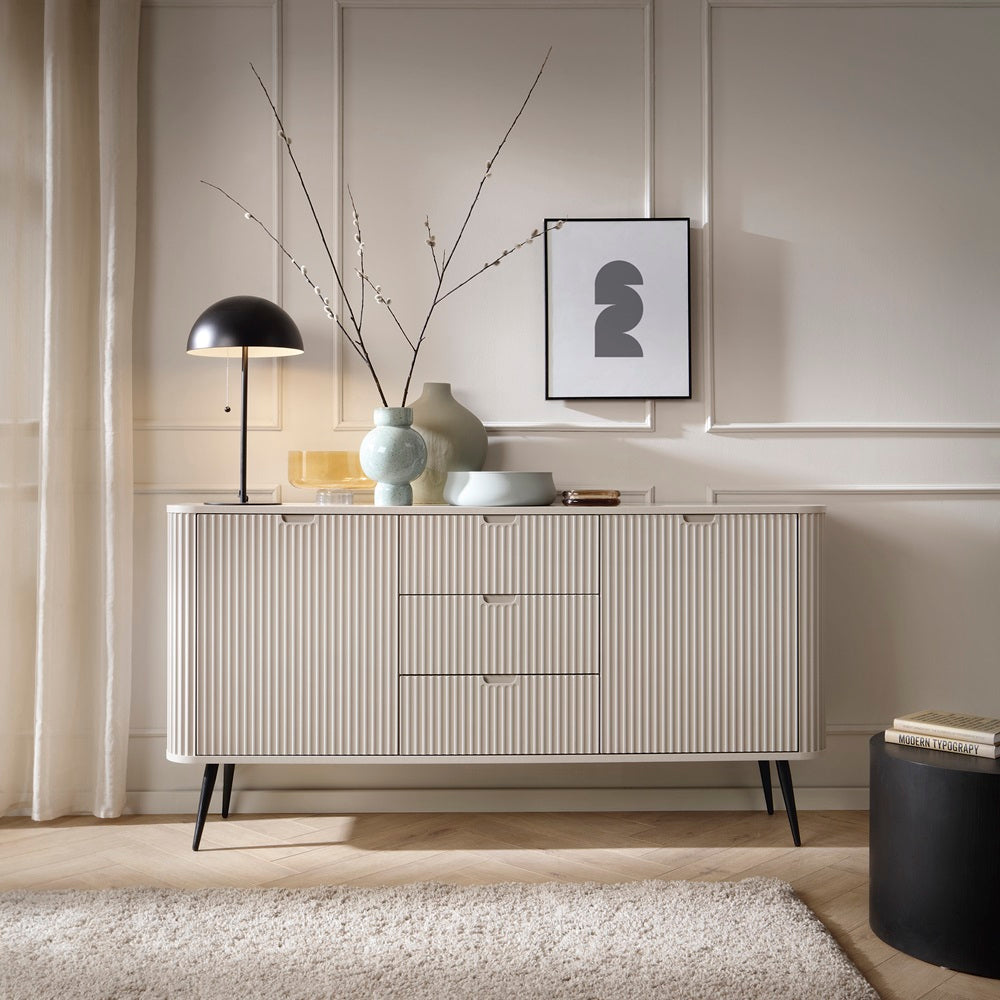 ZOVA Chest of Drawers with Two Doors and Three Drawers #color_Cashmere with black legs