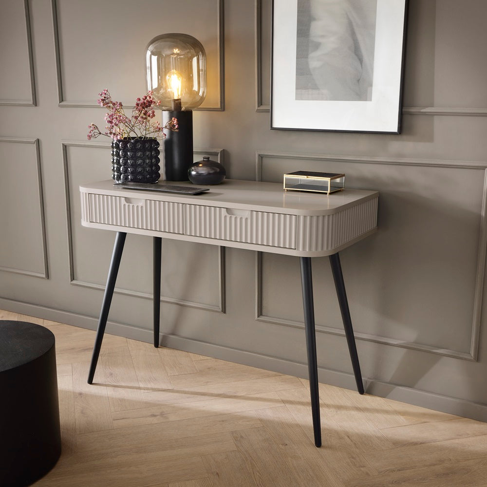 ZOVA Chest of Drawers - Modern Vanity with Two Drawers and Grooved Fronts #color_Cashmere with black legs