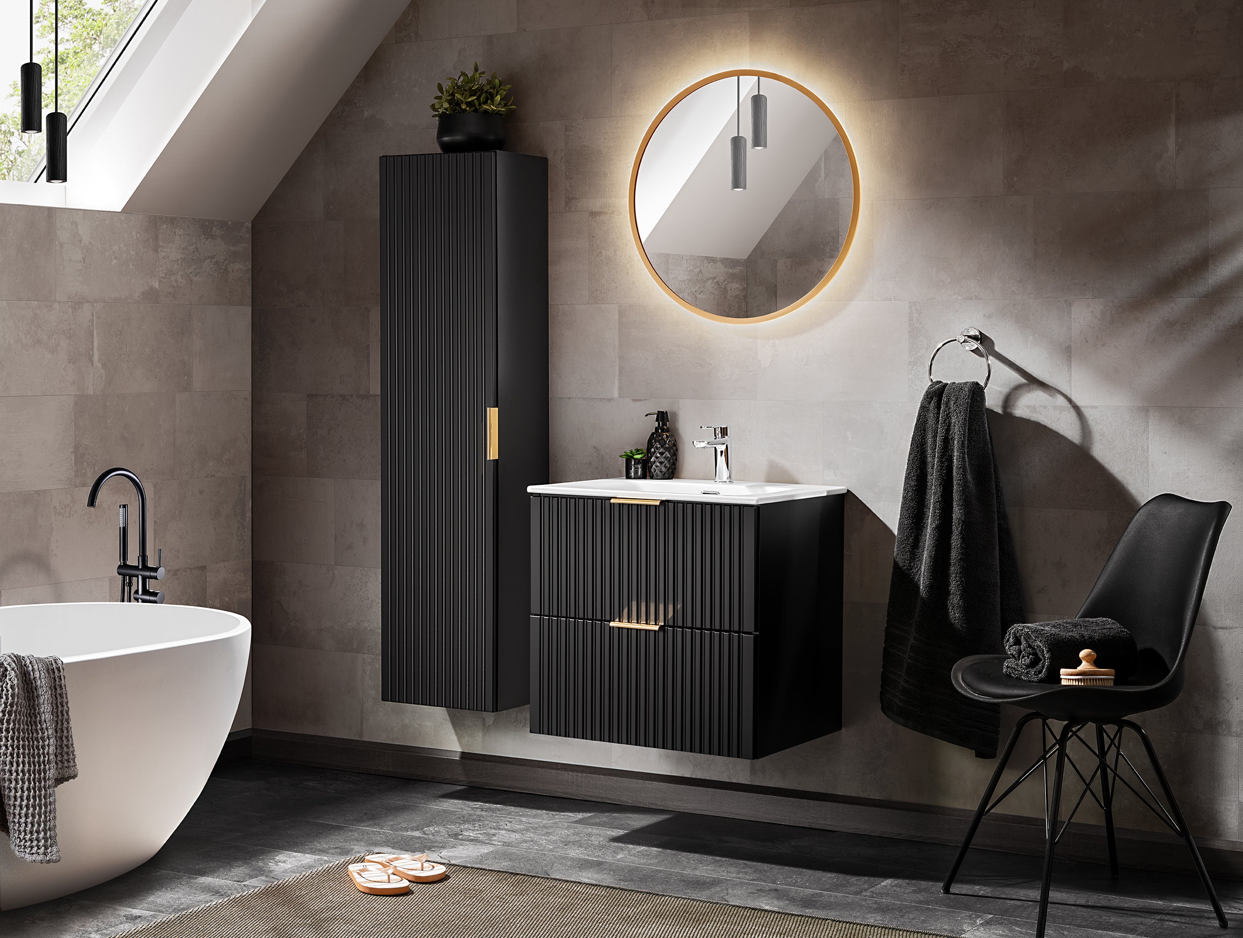 Adel Black 60 cm Wall-Hung Vanity Unit & Basin Set – 2 Drawers