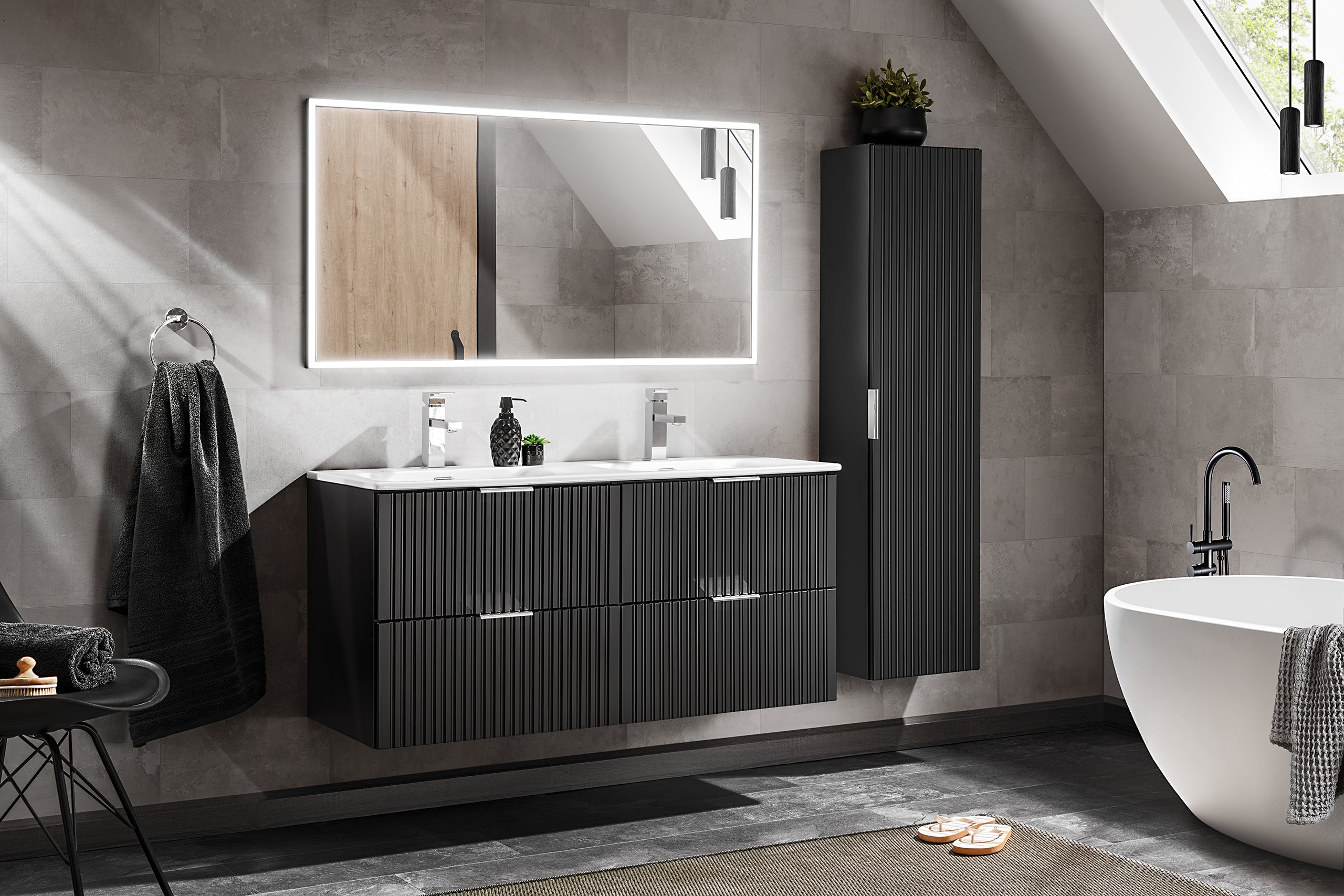 Adel Black Bathroom with High Cabinet Sky 120 cm SET-ADB B