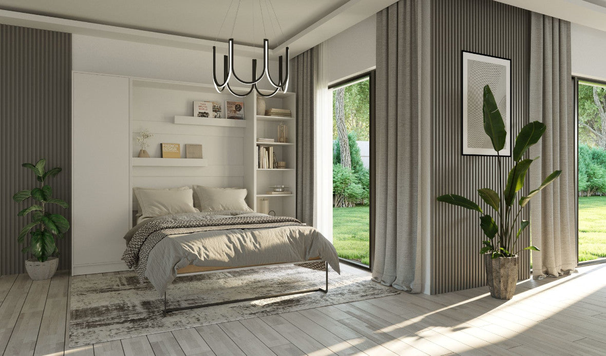 Customizable Genius Murphy Bed Furniture Set 140 x 200 cm White Gloss, LEG Lighting