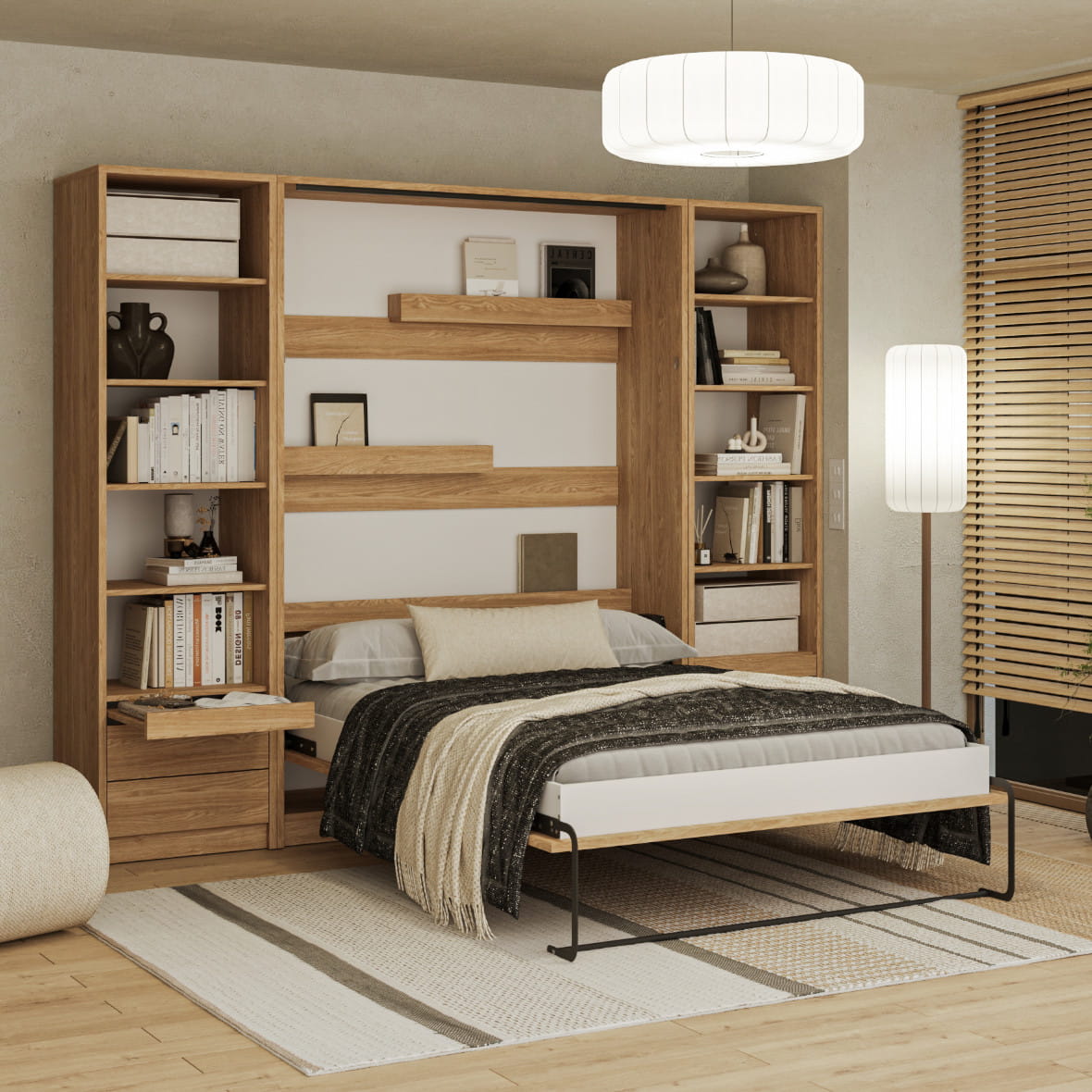 Genius Vertical Murphy Bed with Desk & Wardrobes – with 140 cm Mattress