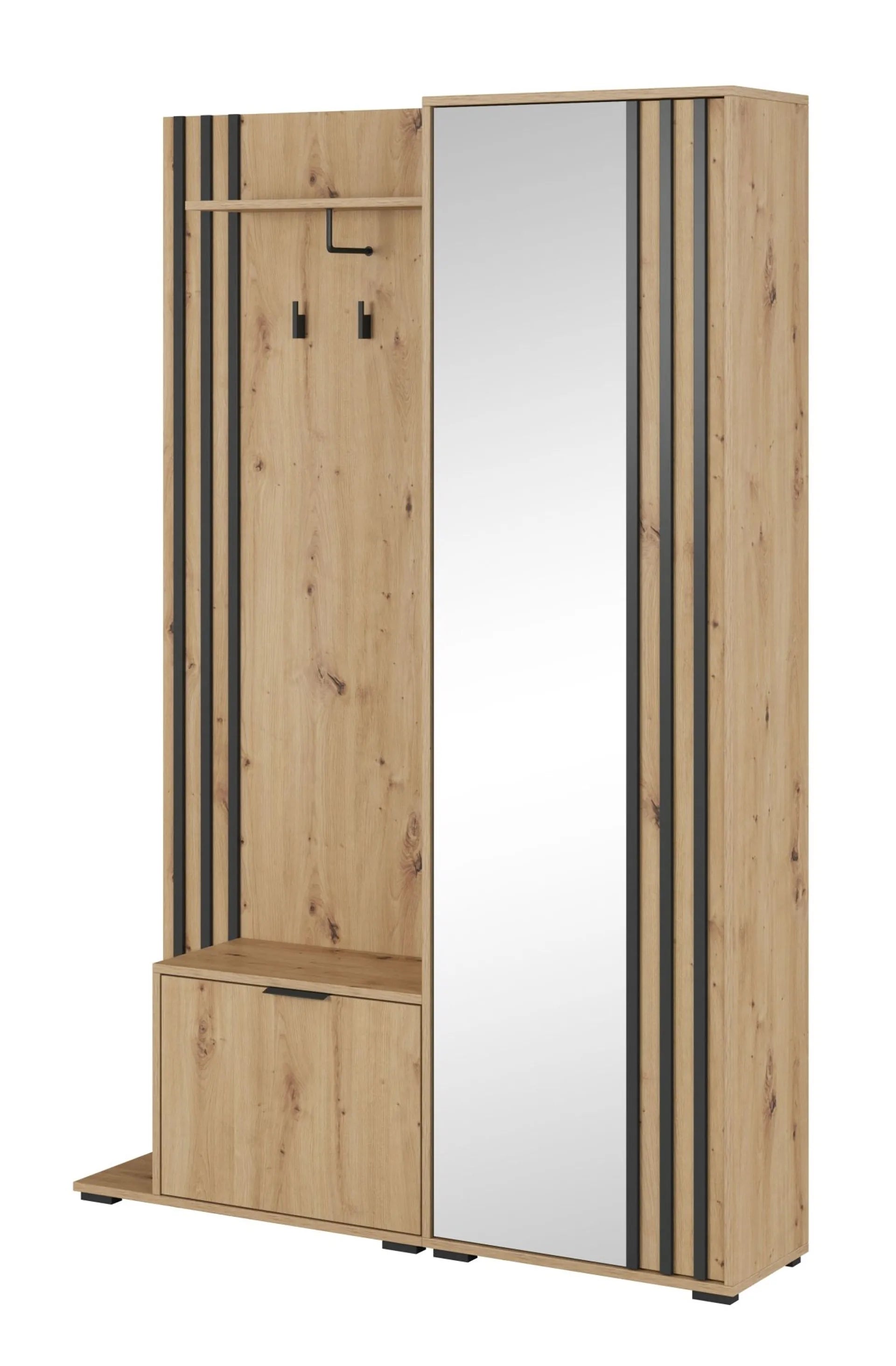 Nelly Hallway Wardrobe - Artisan Oak / Black Slat / Mirror