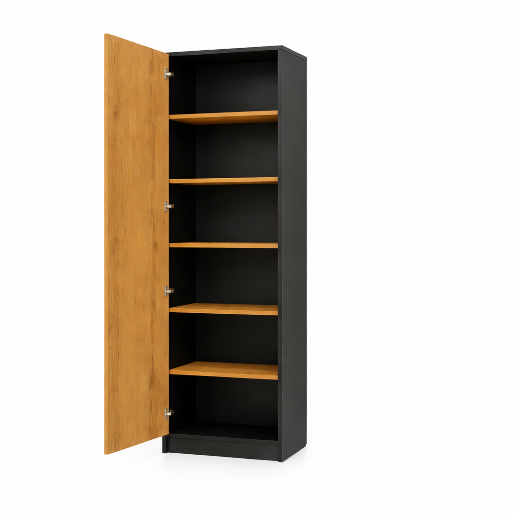 Customizable Murphy Bed Horizontal Basic Furniture Set- Black & Lancelot Oak 90, 120, 140 x 200