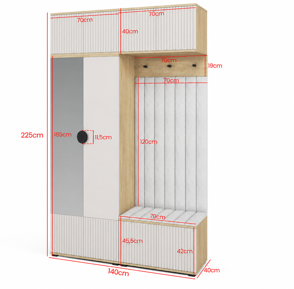 Bello Hallway Wardrobe Set 2 – Choose Leg Height, Mirror & Panel Colour | Cashmere & Cremona Oak