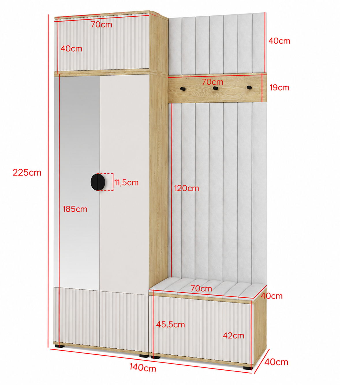 Bello Hallway Wardrobe Set 4 – Choose Leg Height, Mirror & Panel Colour | Cashmere & Cremona Oak