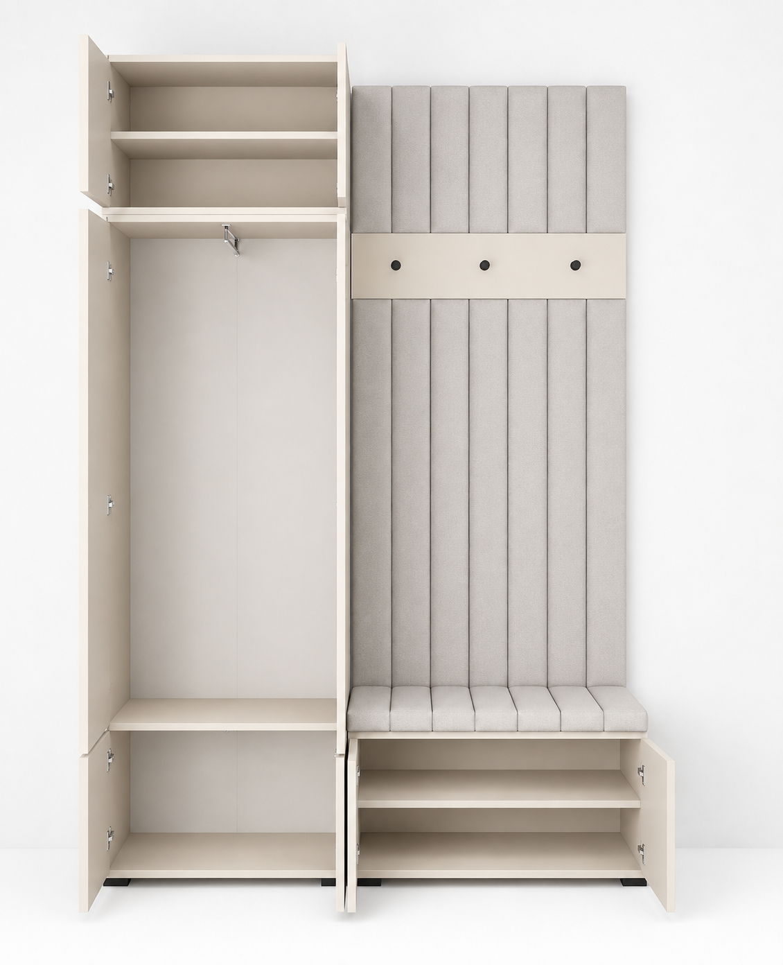 Bello Hallway Wardrobe Set 4 – Choose Leg Height, Mirror & Panel Colour | Cashmere & Cremona Oak