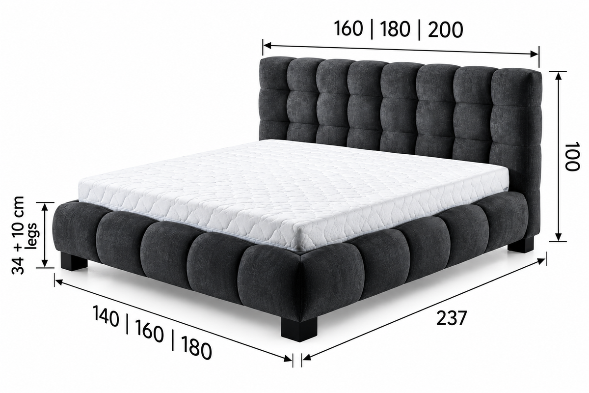 BELLY Upholstered Bed 140 / 160 / 180 cm – Choose Your Configuration