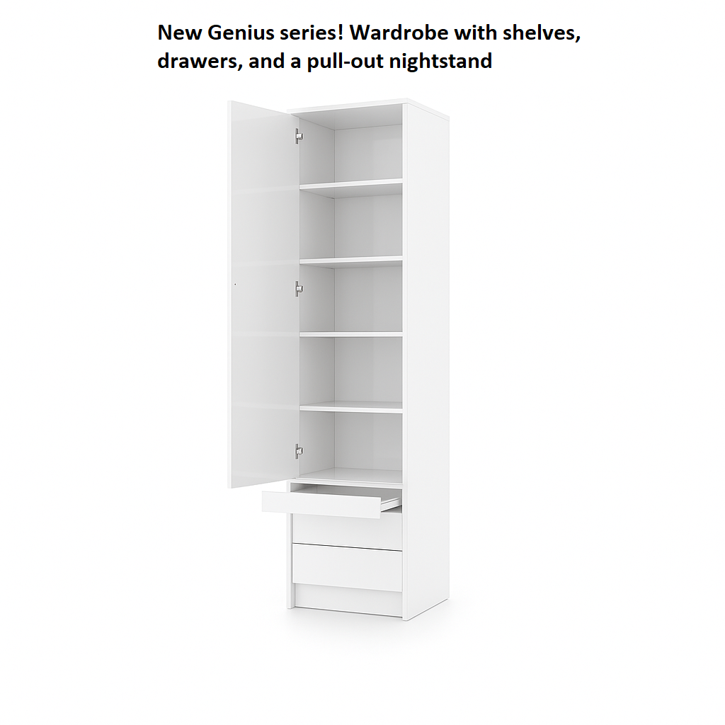 Customizable Genius Murphy Bed with Sofa Set 160 x 200 cm White Gloss and LED Lighting
