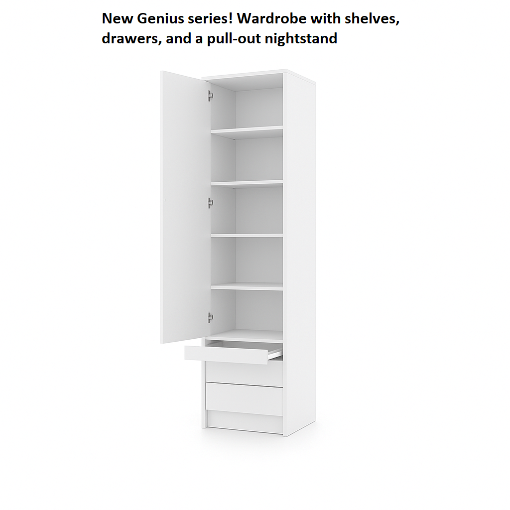Customizable Genius Murphy Bed with Sofa Set 140 x 200 cm White Matt, LED Lighting