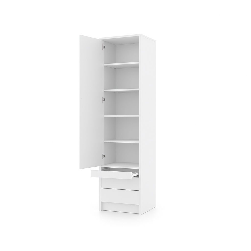 Genius Vertical Murphy Bed with Desk & Wardrobes – with 140x200 cm Mattress, LED Lighting