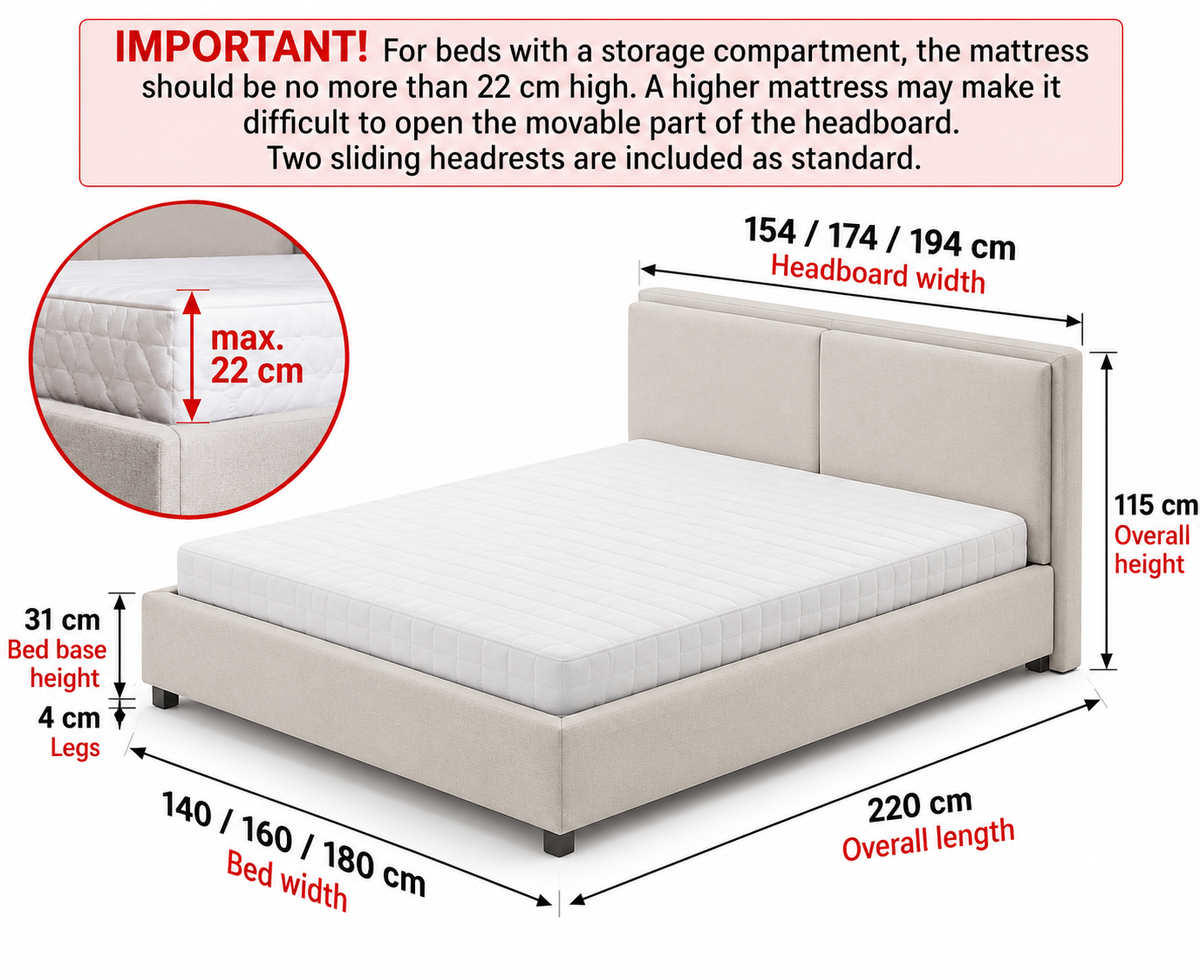 BOHO Upholstered Bed 140 / 160 / 180 cm – Choose Your Configuration