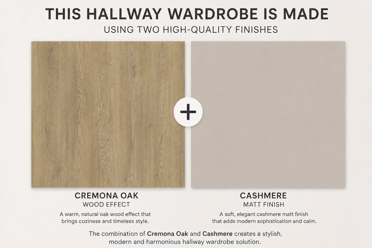 Bello Hallway Set 6 – Choose Leg Height & Panel Colour | Cashmere & Cremona Oak