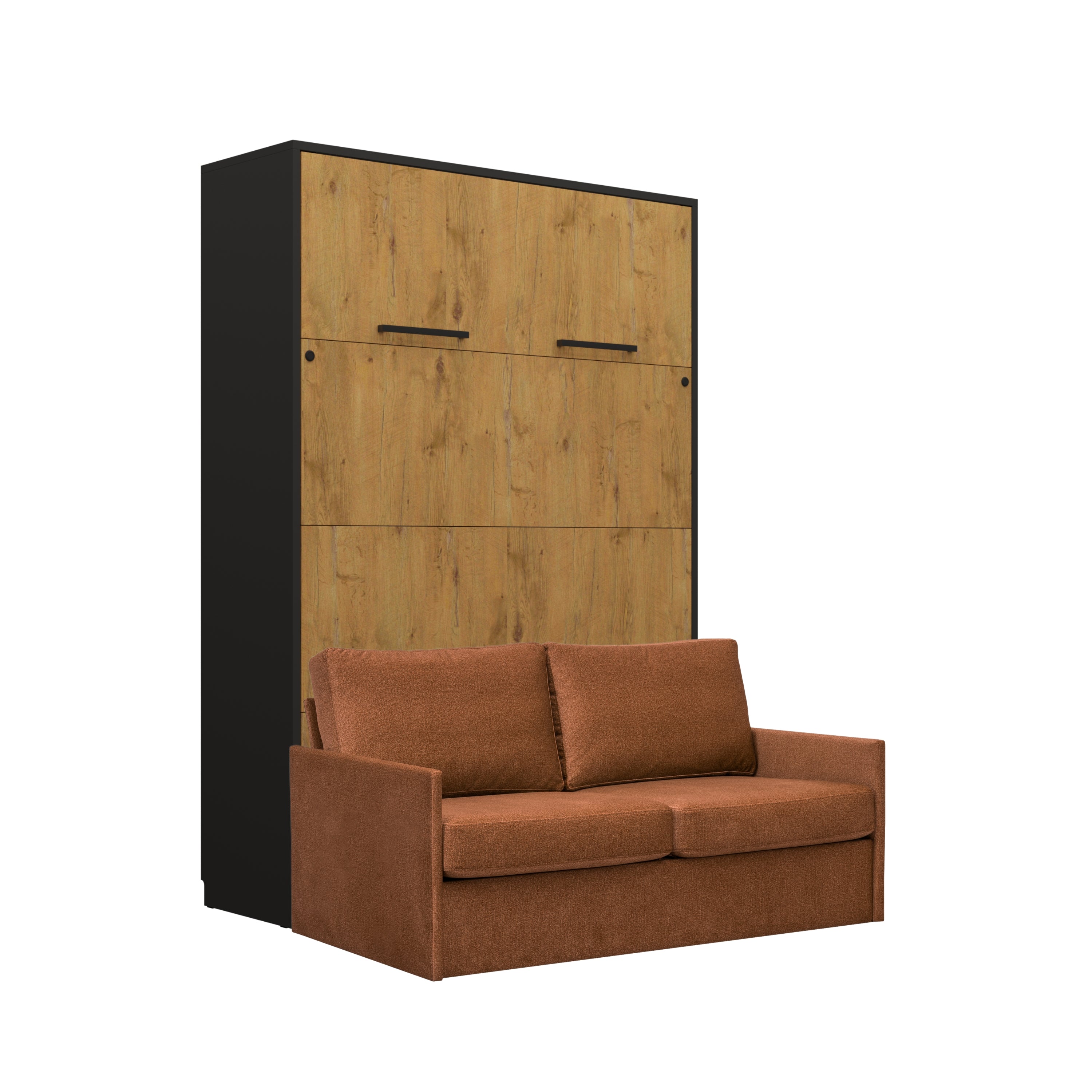 Customizable Genius Murphy Bed with Sofa Set 140 x 200 cm Black Lancelot Oak