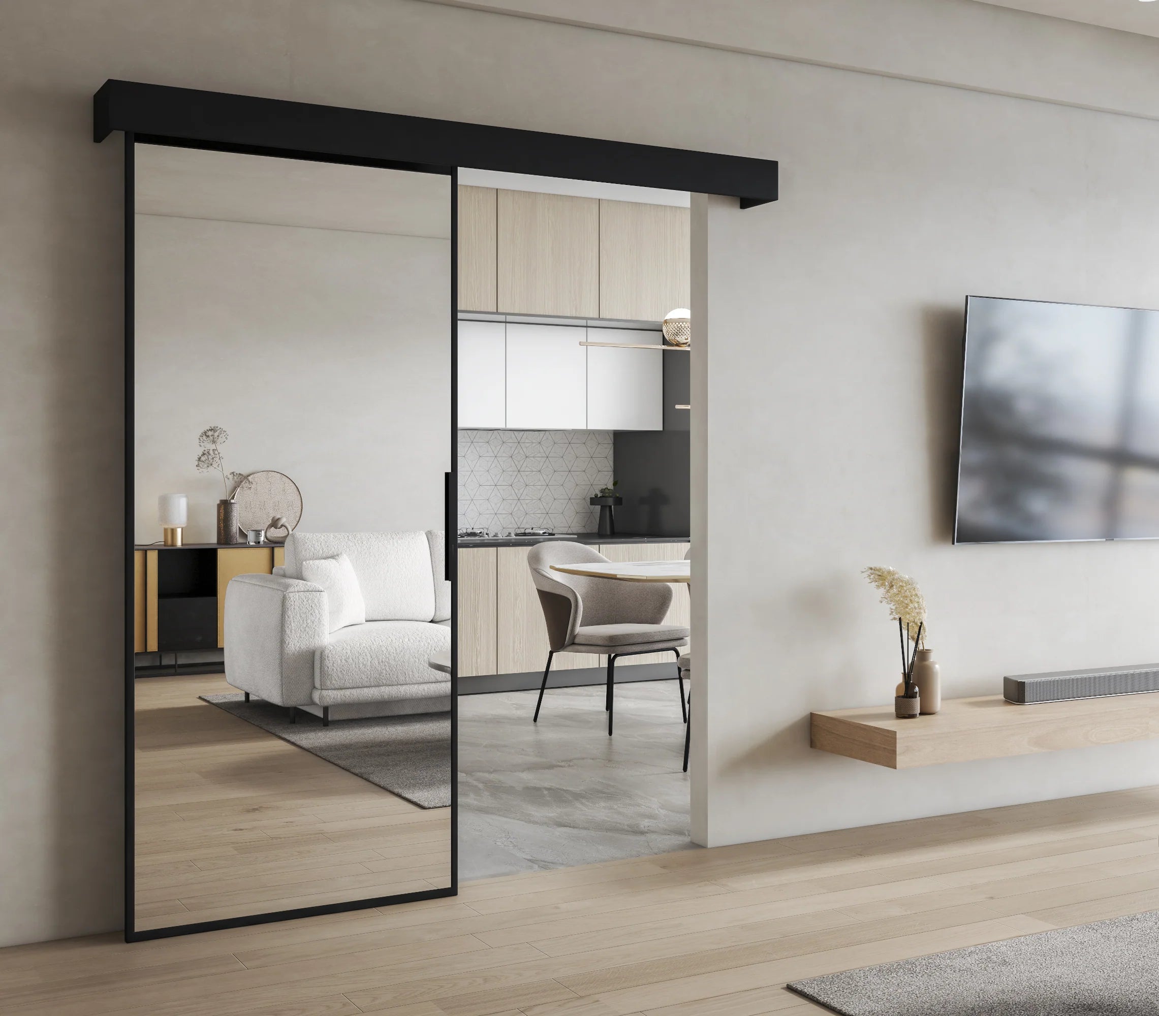 Lindo Sliding Door - white Mirror 205x96cm