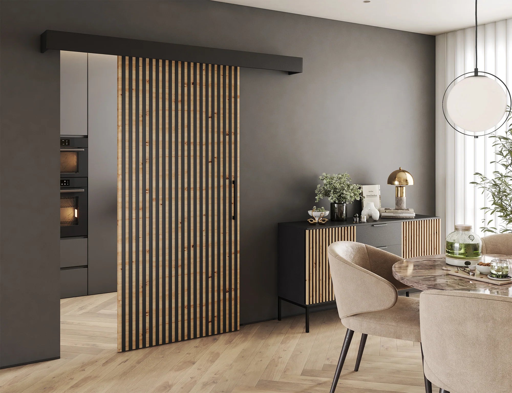 Tauricio I Sliding Door - Black / Wotan Oak 205x96cm