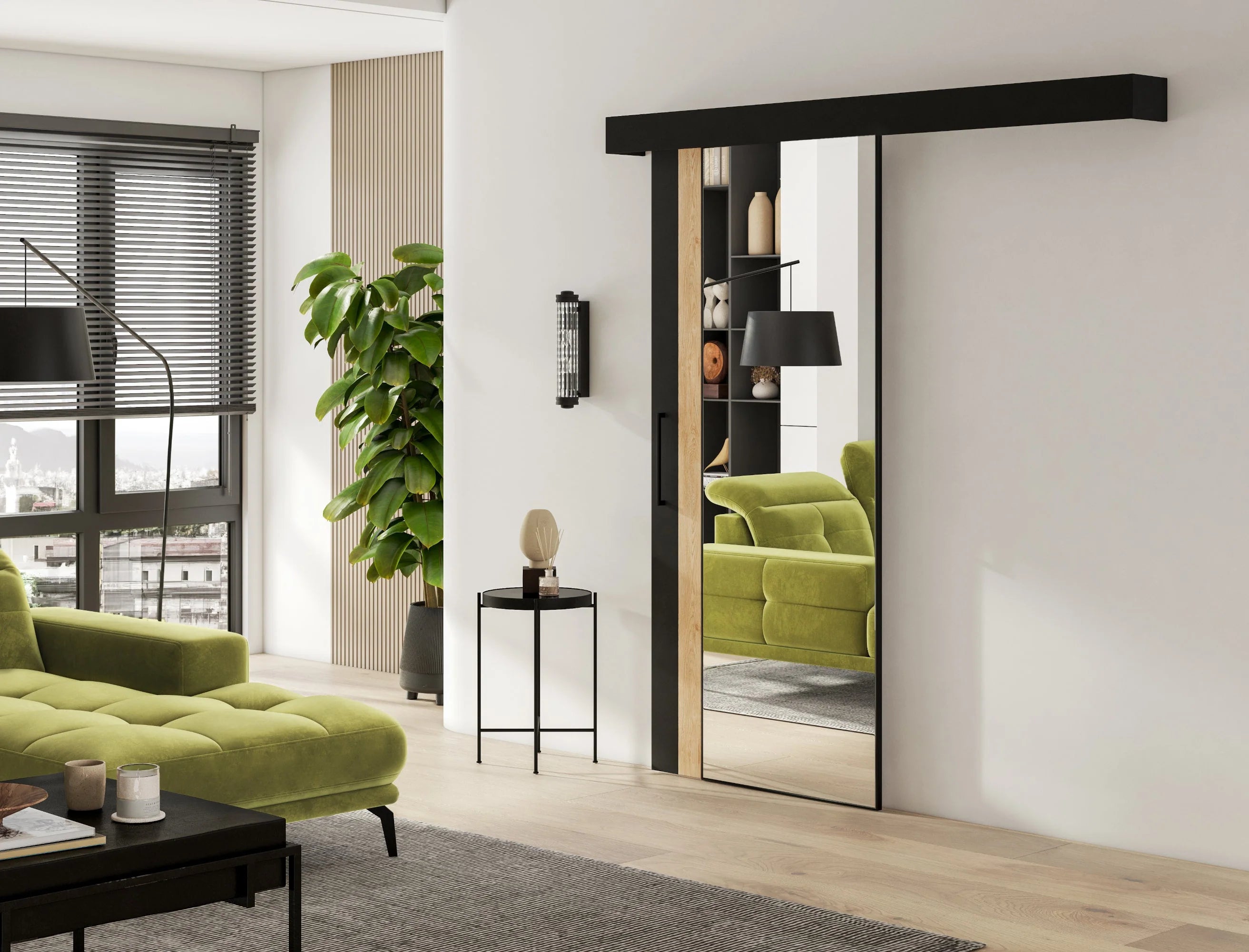 Tilmann I Sliding Door - white Mirror 205x96cm