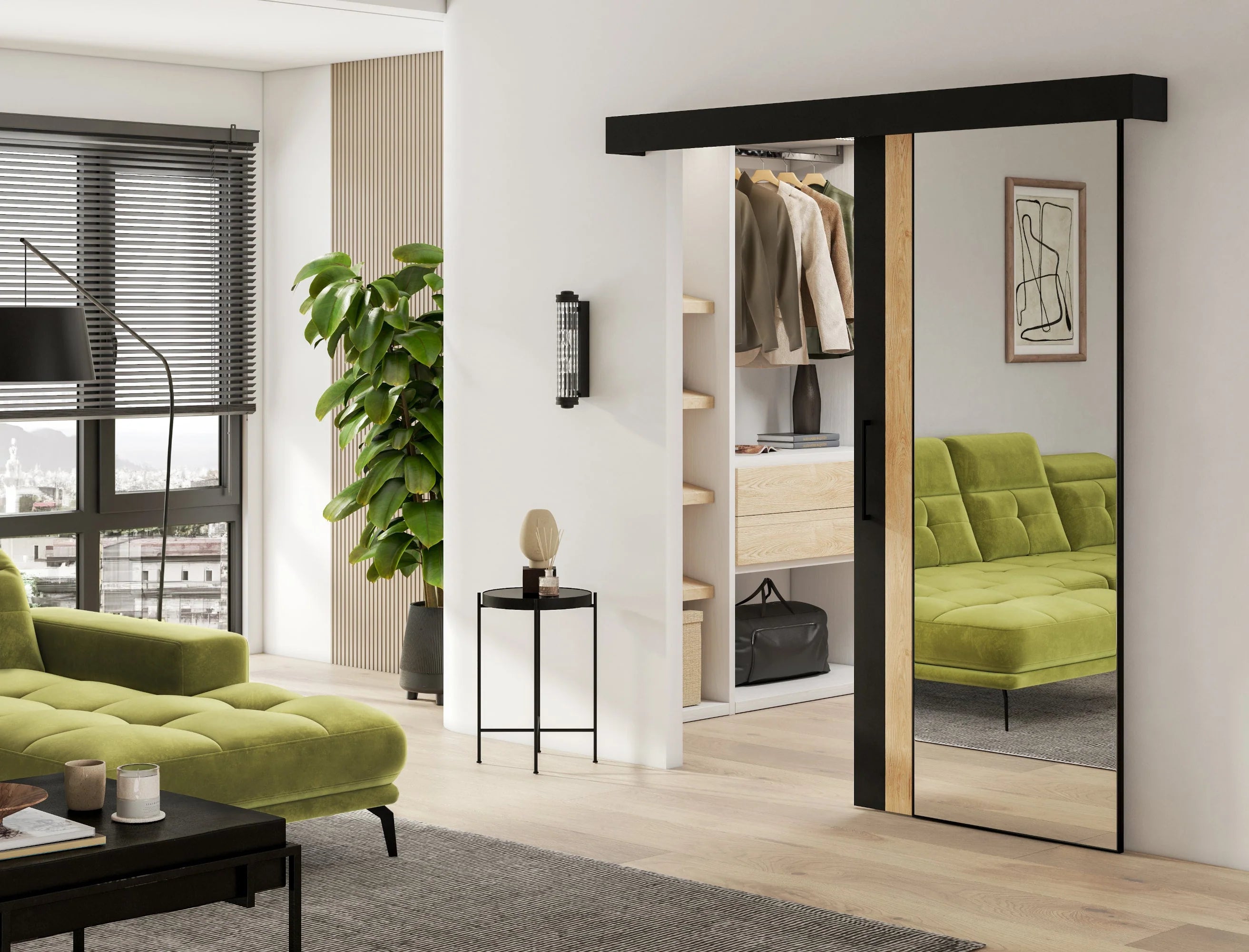 Tilmann I Sliding Door - white Mirror 205x96cm