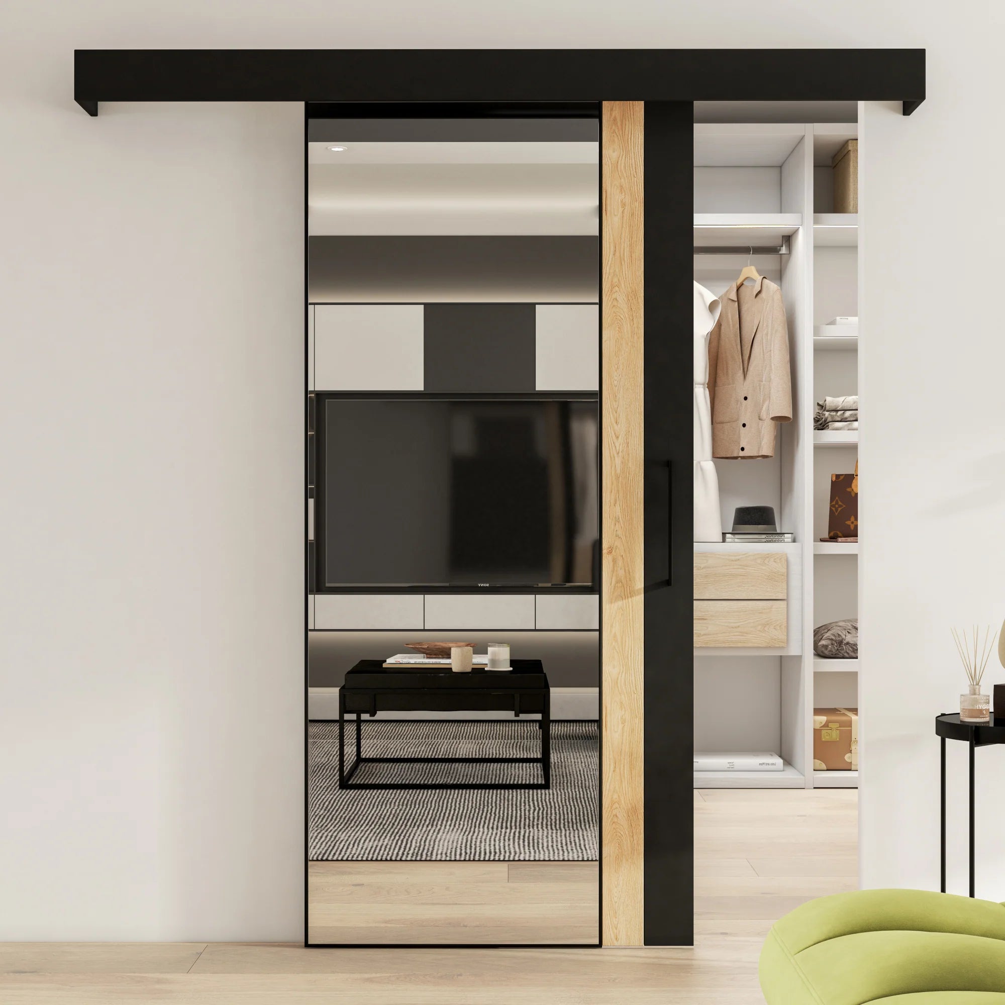 Tilmann I Sliding Door - white Mirror 205x96cm