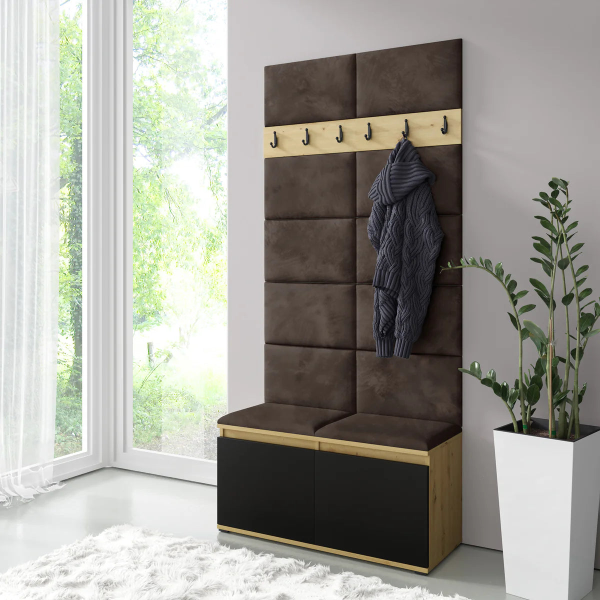 PK Emi 1 Hallway Wardrobe Artisan Oak / Black -Upholstered Panels in Various Colours