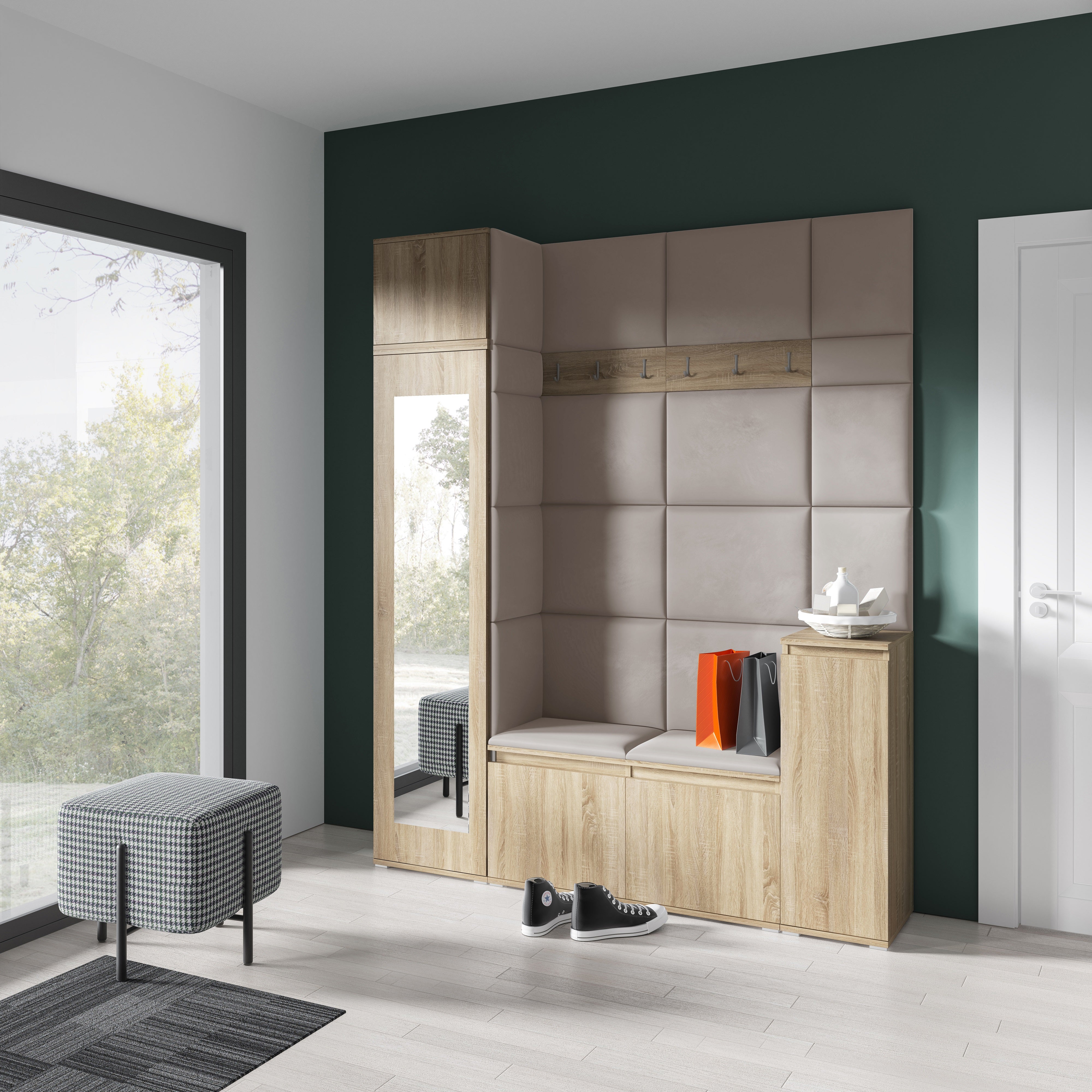 PK Emi 29 Hallway Wardrobe Sonoma Oak - Upholstered Panels in Various Colours