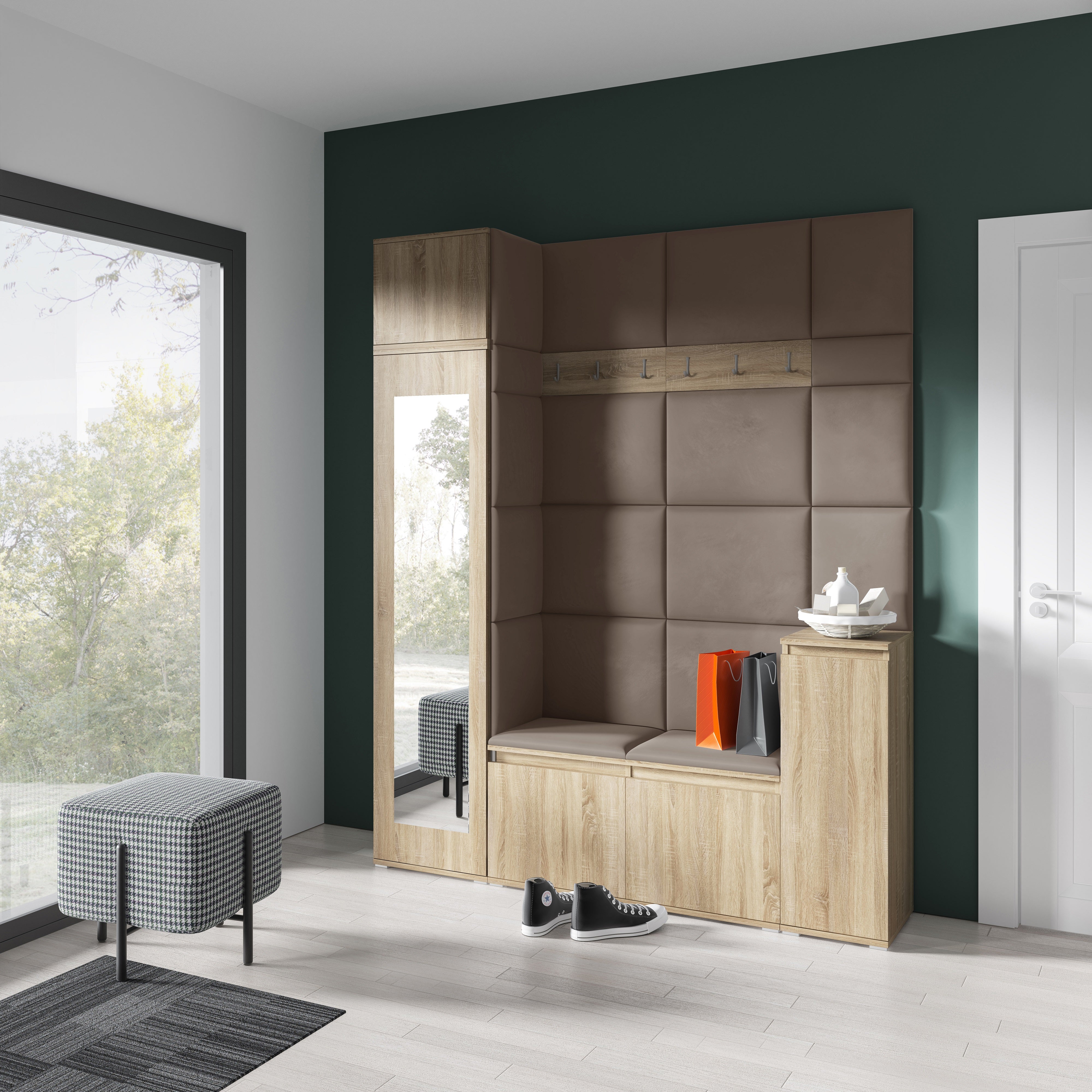PK Emi 29 Hallway Wardrobe Sonoma Oak - Upholstered Panels in Various Colours
