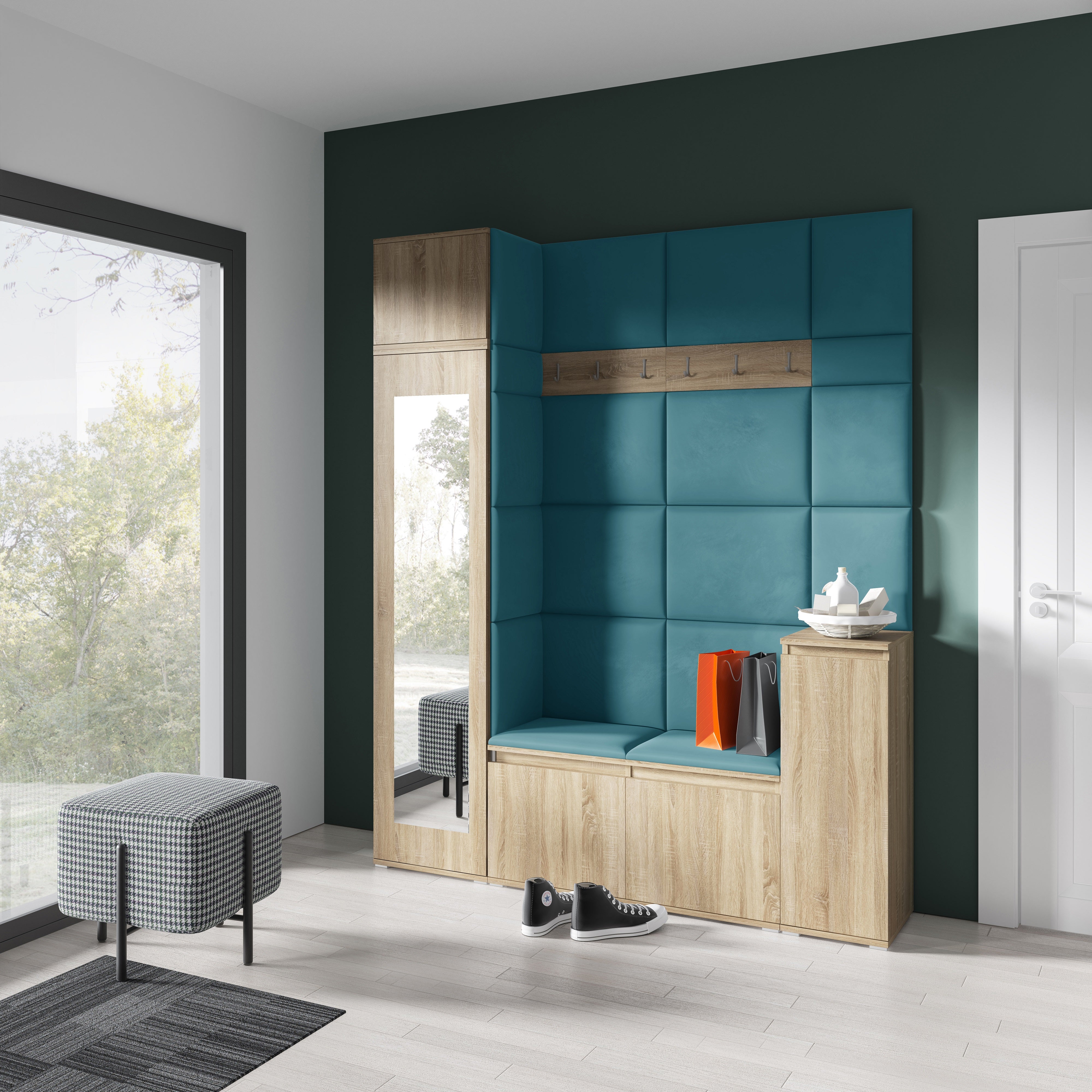 PK Emi 29 Hallway Wardrobe Sonoma Oak - Upholstered Panels in Various Colours