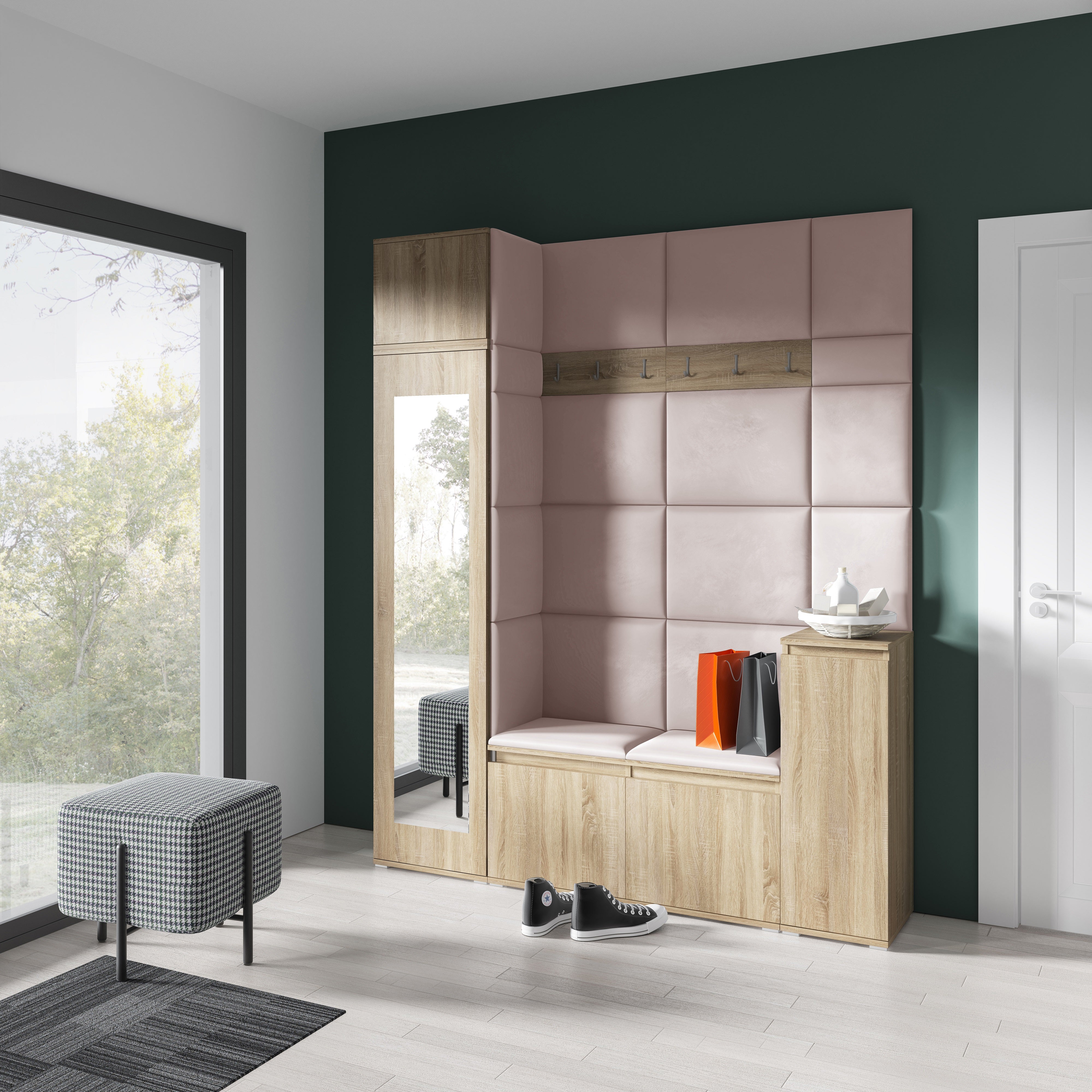 PK Emi 29 Hallway Wardrobe Sonoma Oak - Upholstered Panels in Various Colours