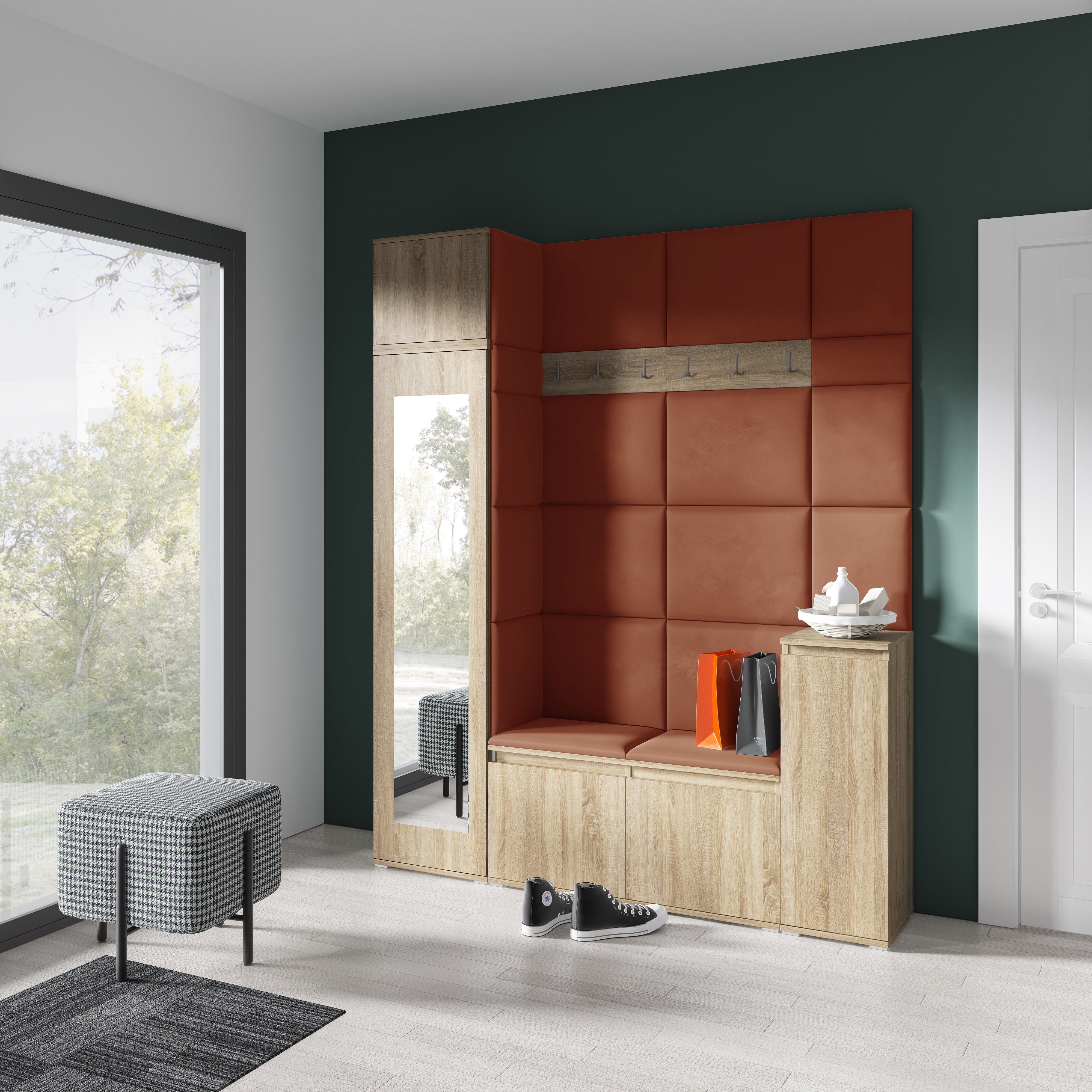 PK Emi 29 Hallway Wardrobe Sonoma Oak - Upholstered Panels in Various Colours