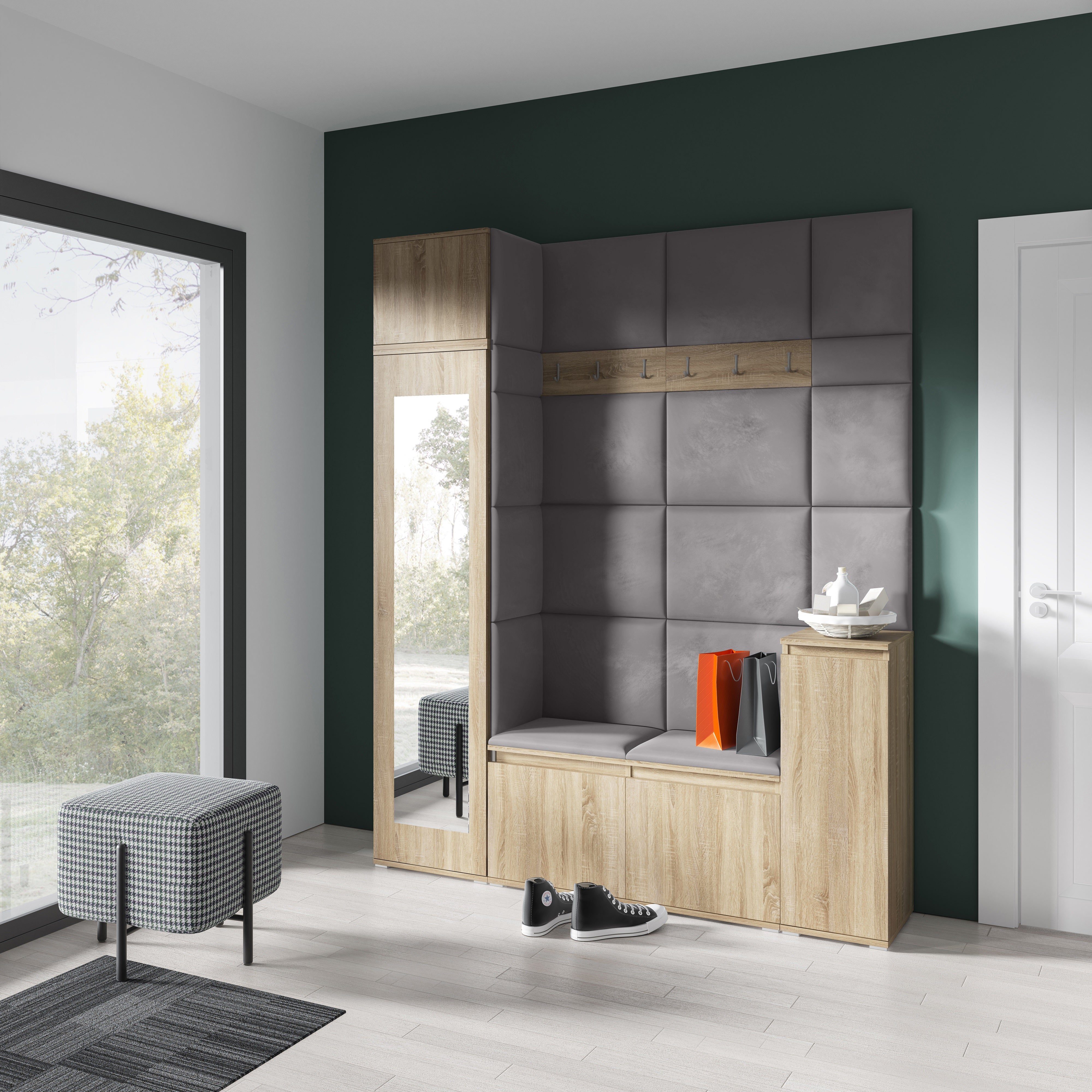 PK Emi 29 Hallway Wardrobe Sonoma Oak - Upholstered Panels in Various Colours