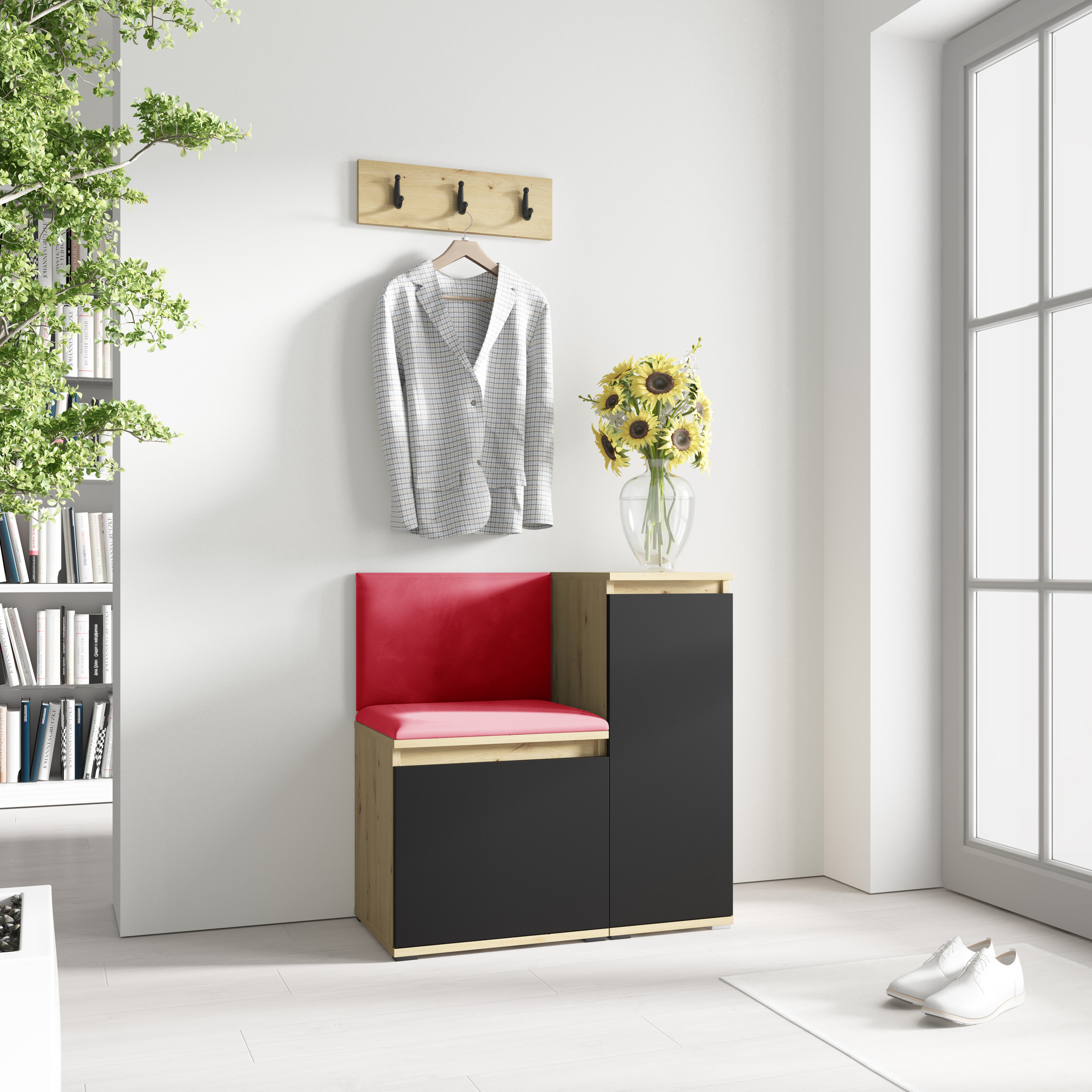 PK Emi 30 Hallway Wardrobe Aristan Oak/Black - Upholstered Panels in Various Colours