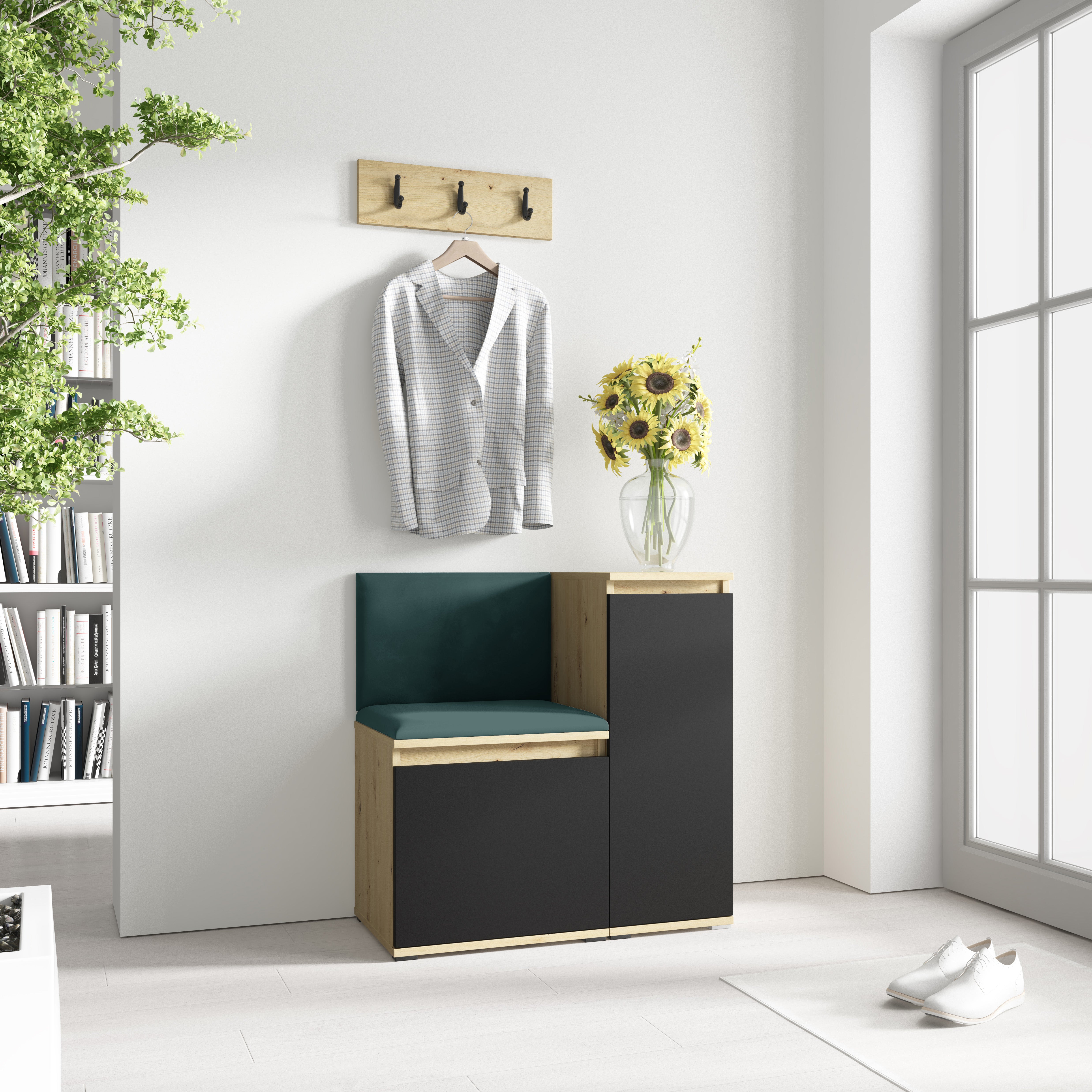 PK Emi 30 Hallway Wardrobe Aristan Oak/Black - Upholstered Panels in Various Colours