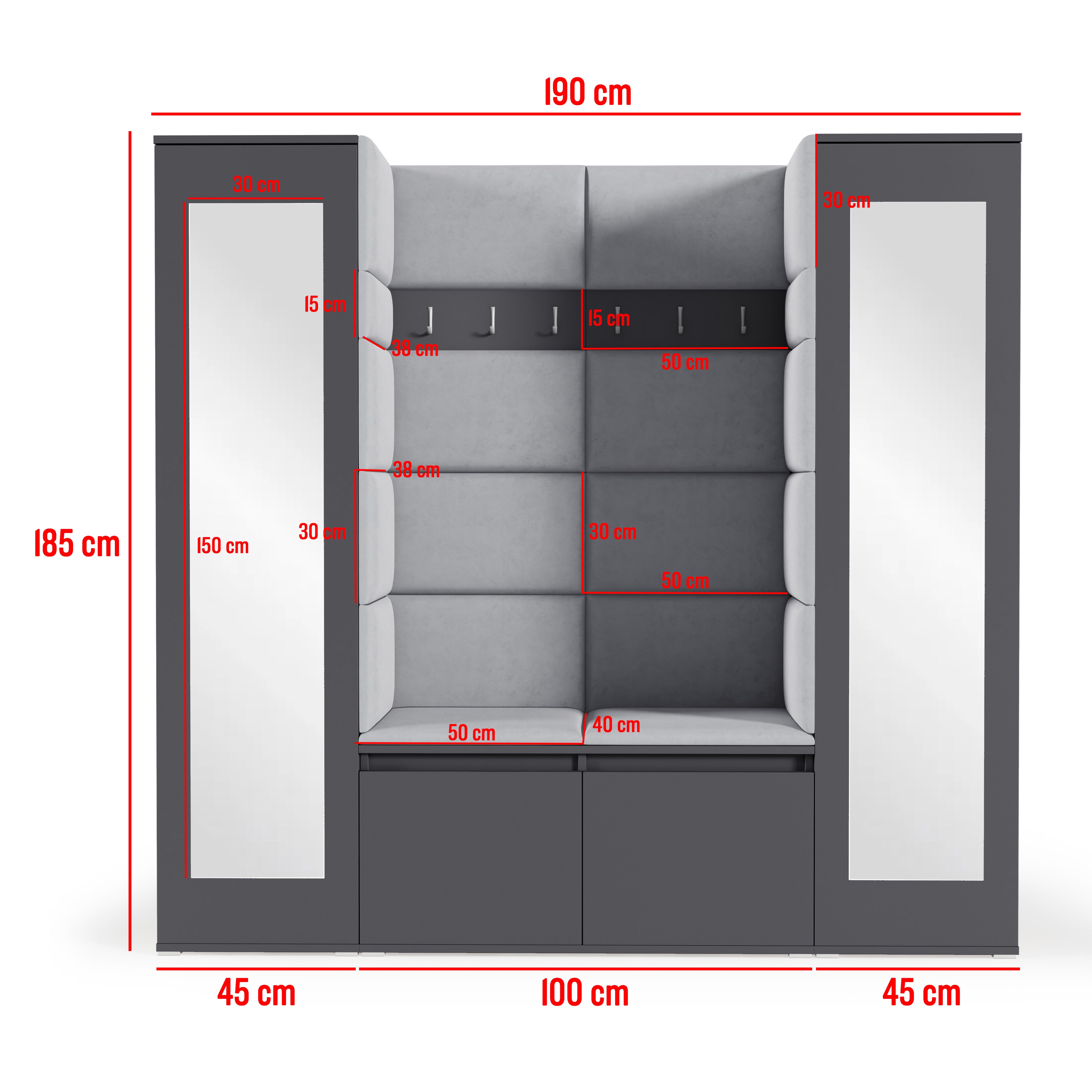 PK Emi 31 Hallway Wardrobe Aristan Oak/Black- Upholstered Panels in Various Colours