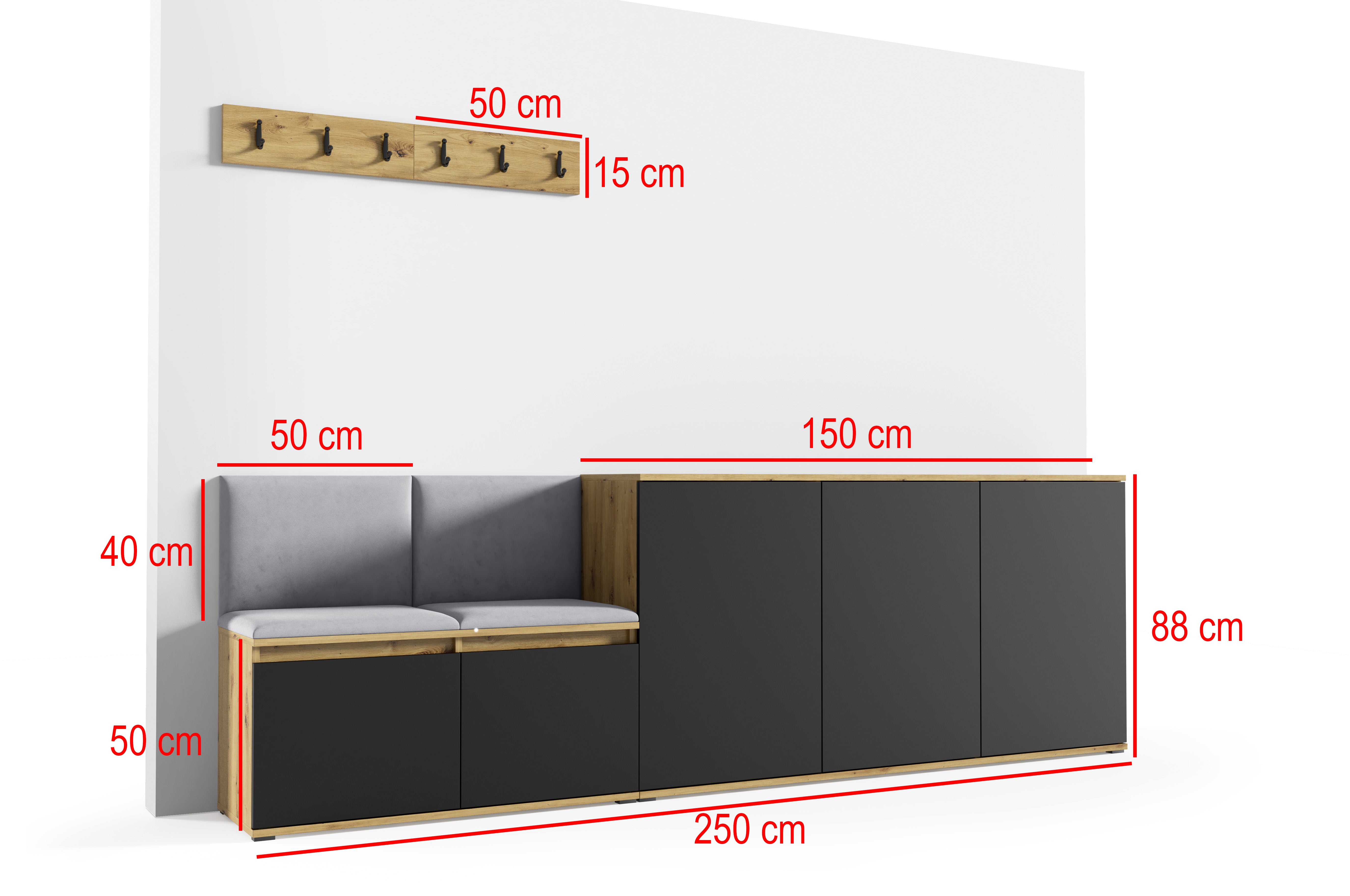 PK Emi 35 Hallway Wardrobe Aristan Oak\Black- Upholstered Panels in Various Colours
